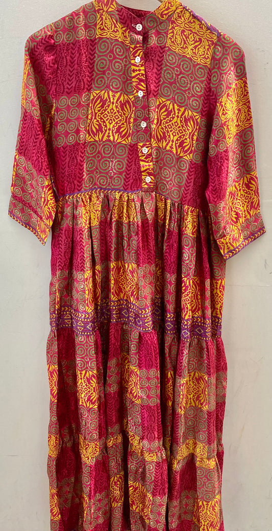 Prairie Round Neck Silk Dress XS - 028