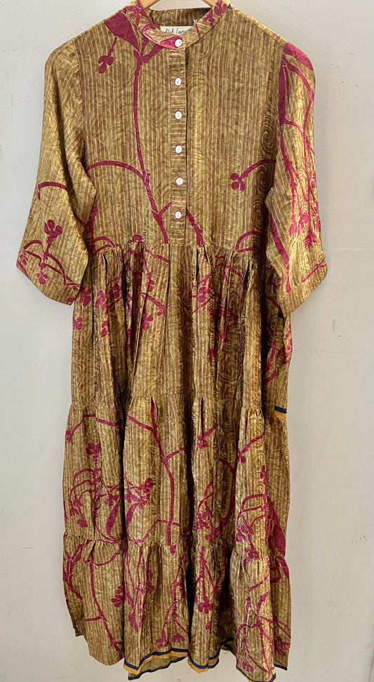 Prairie Round Neck Silk Dress S  - 033