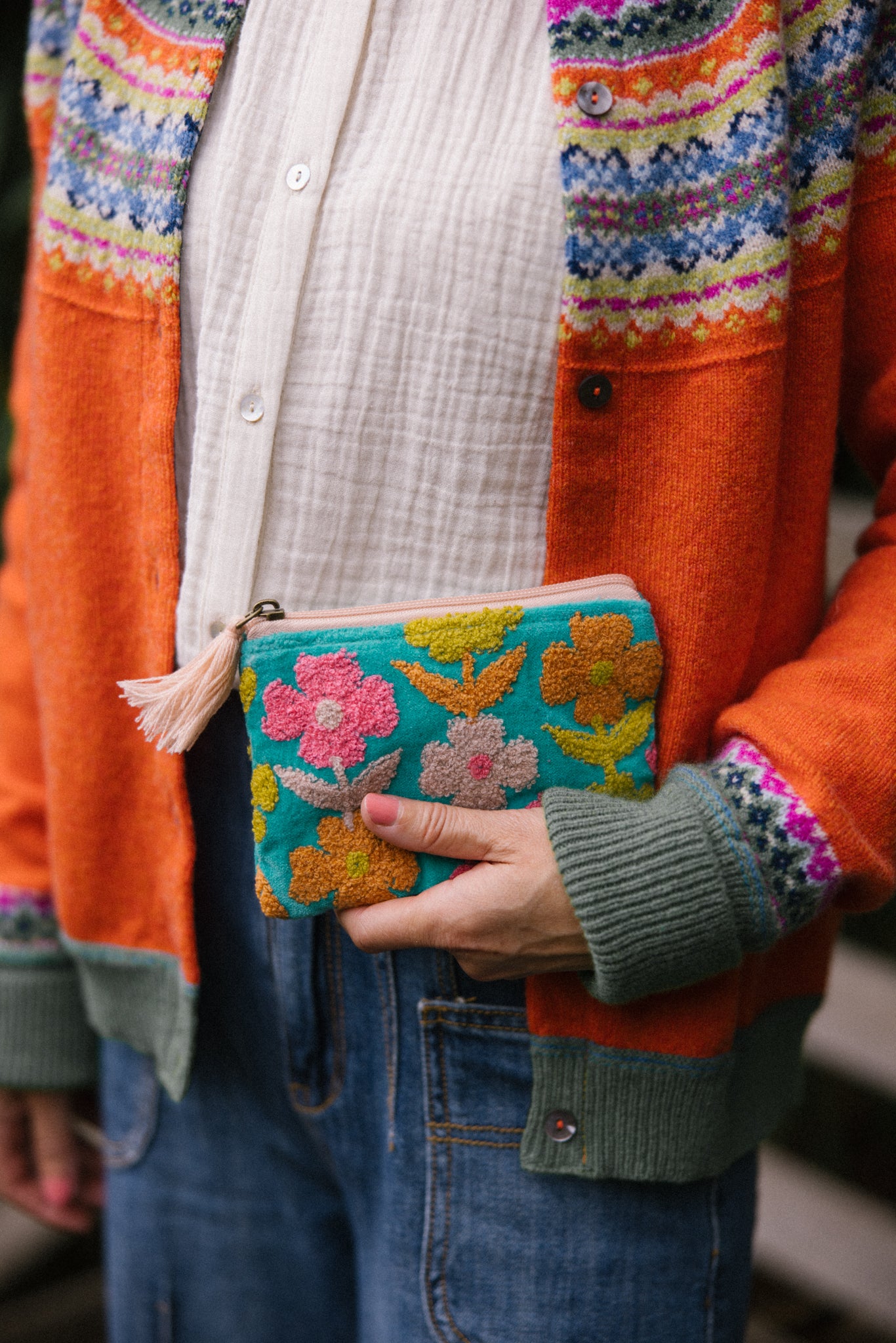 Rambling Flower Pouch -Aqua