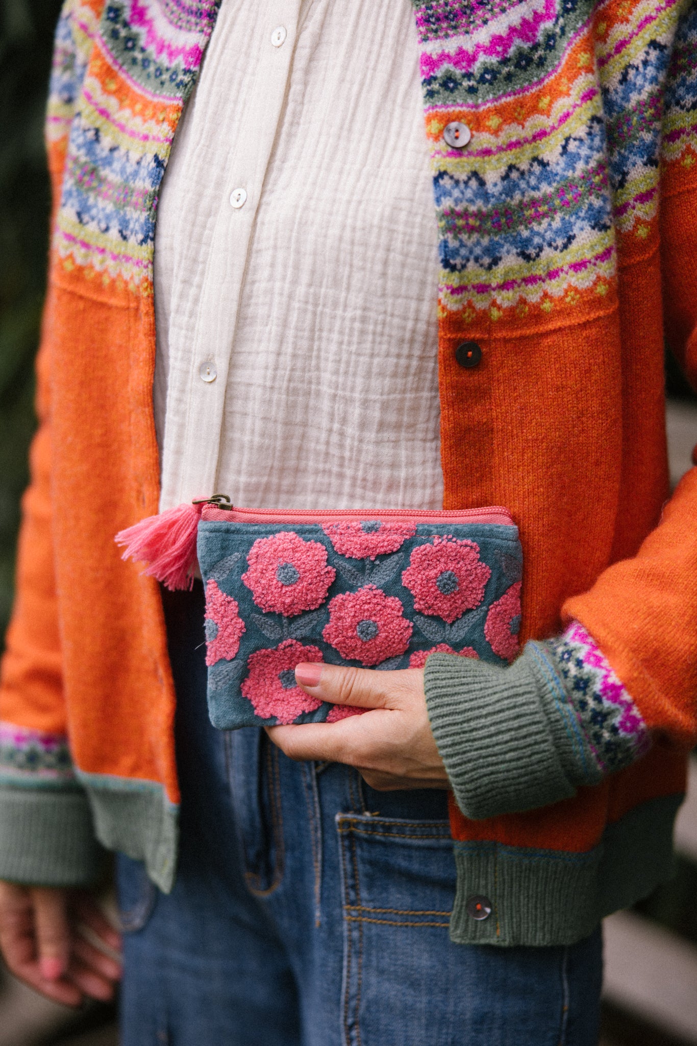 Rambling Flower Pouch - Grey/Pink