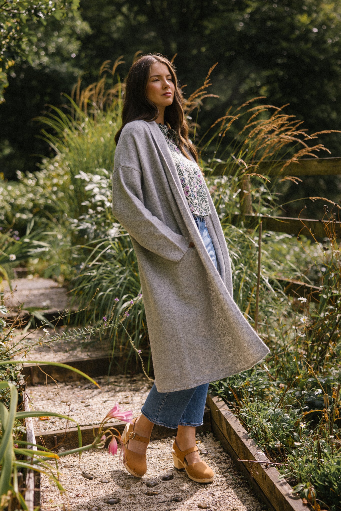 Soft Tweed Roll Collar Coatigan - Silver