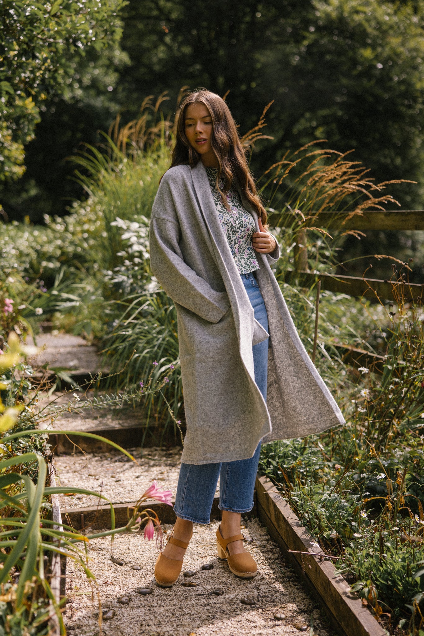 Soft Tweed Roll Collar Coatigan - Silver