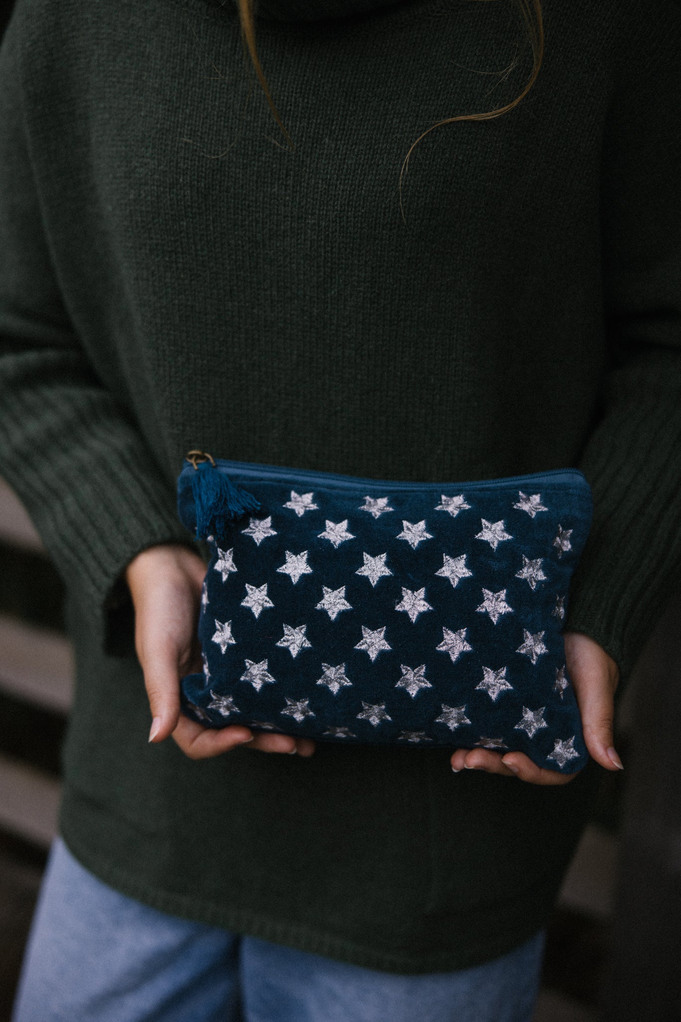 Velvet Star Pouch - Navy & Silver