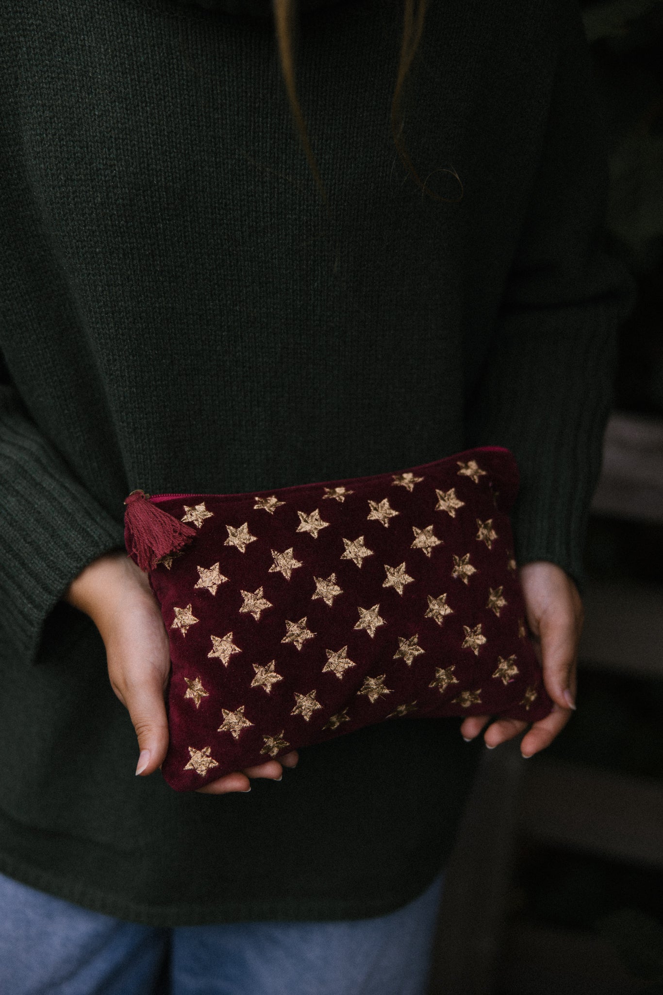 Velvet Star Pouch - Burgundy & Gold