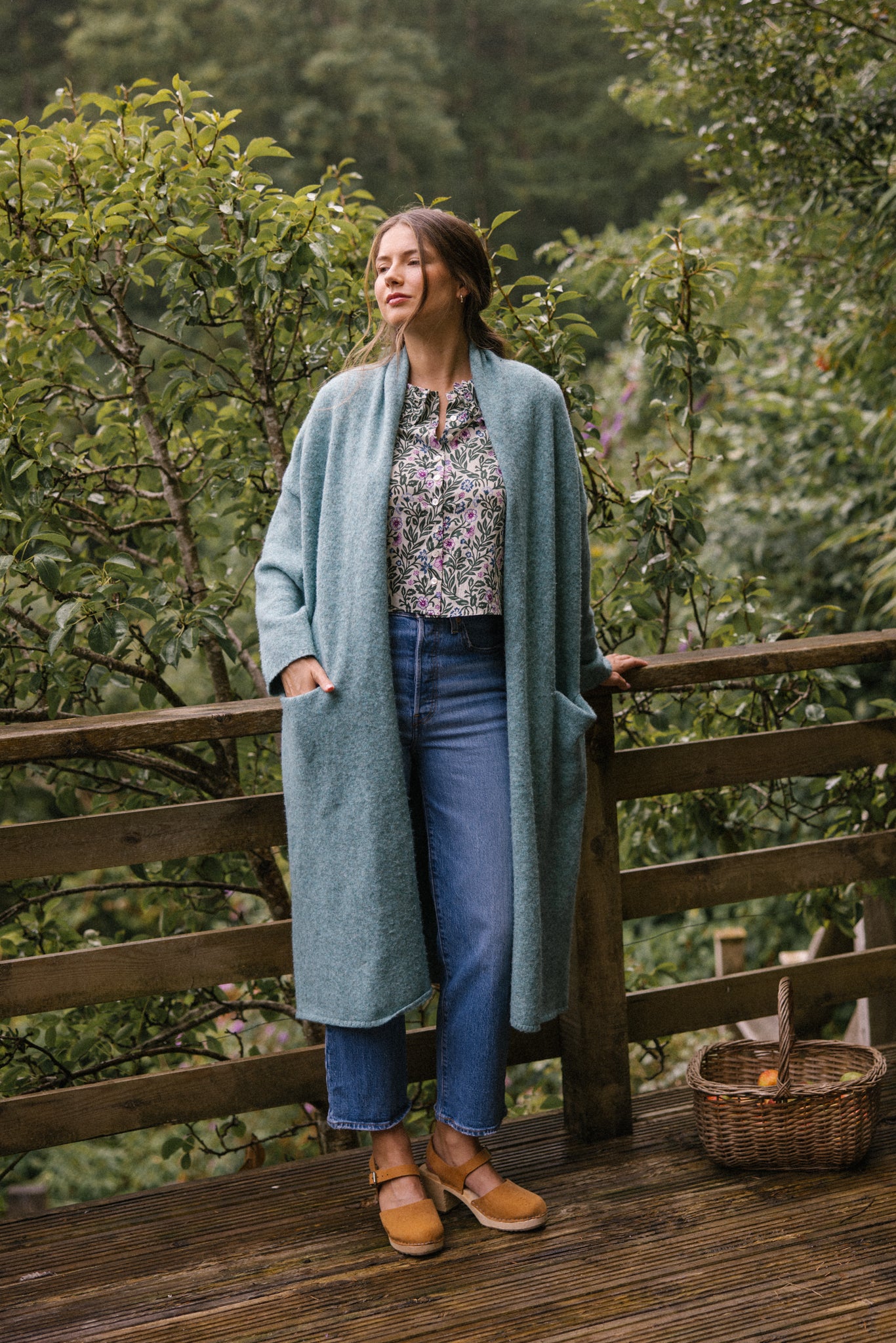 Soft Tweed Roll Collar Coatigan - Sea Spray