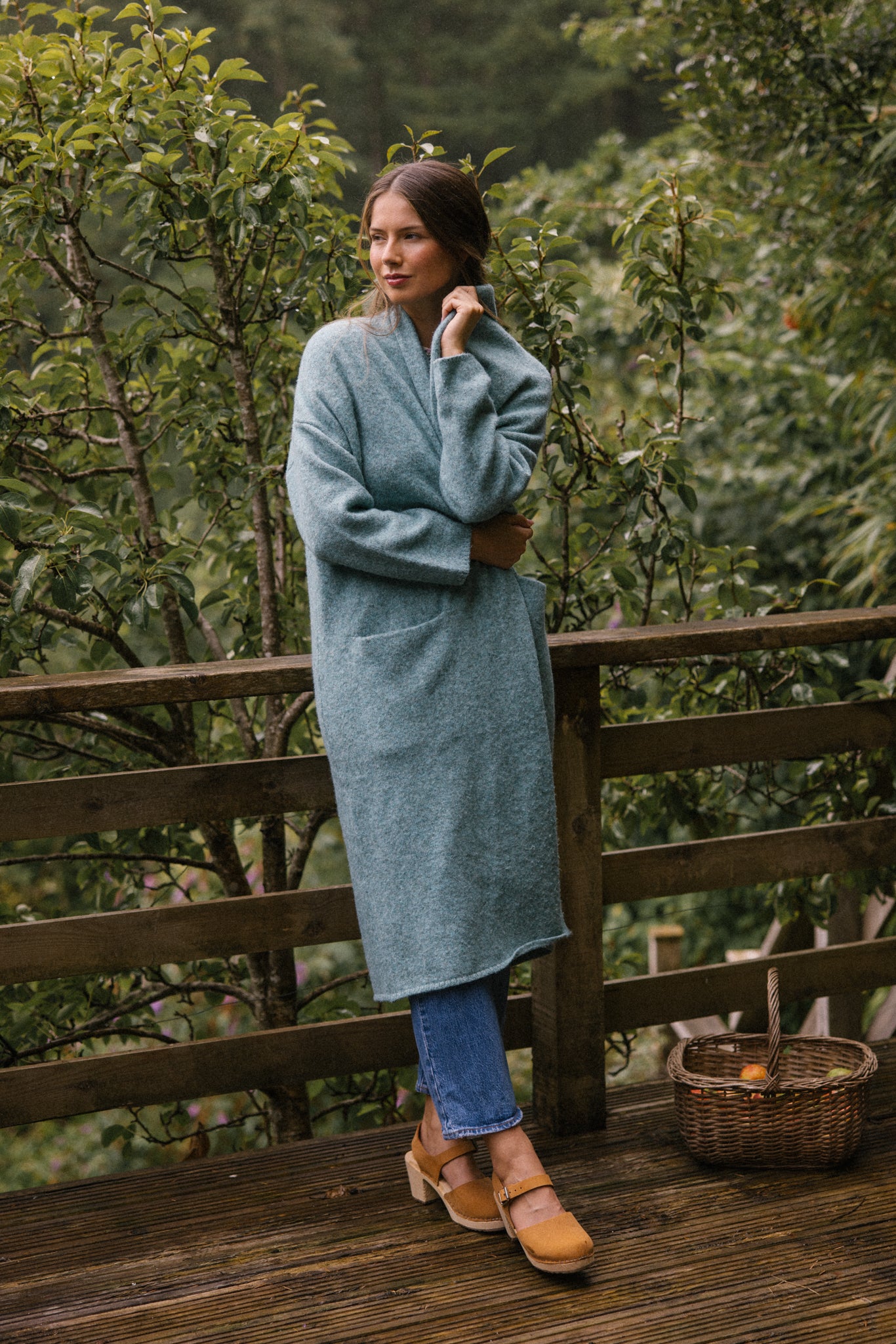 Soft Tweed Roll Collar Coatigan - Sea Spray