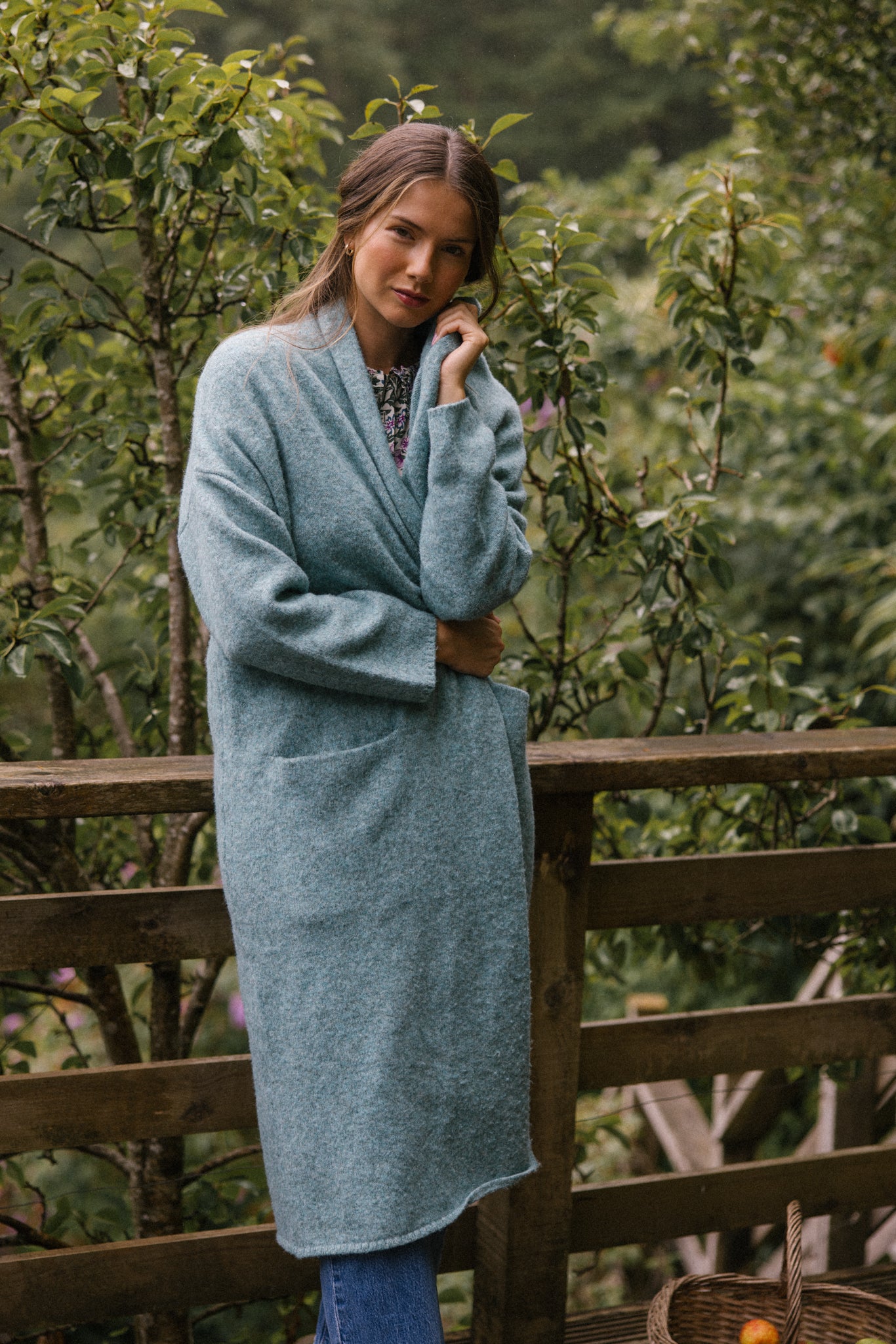 Soft Tweed Roll Collar Coatigan - Sea Spray