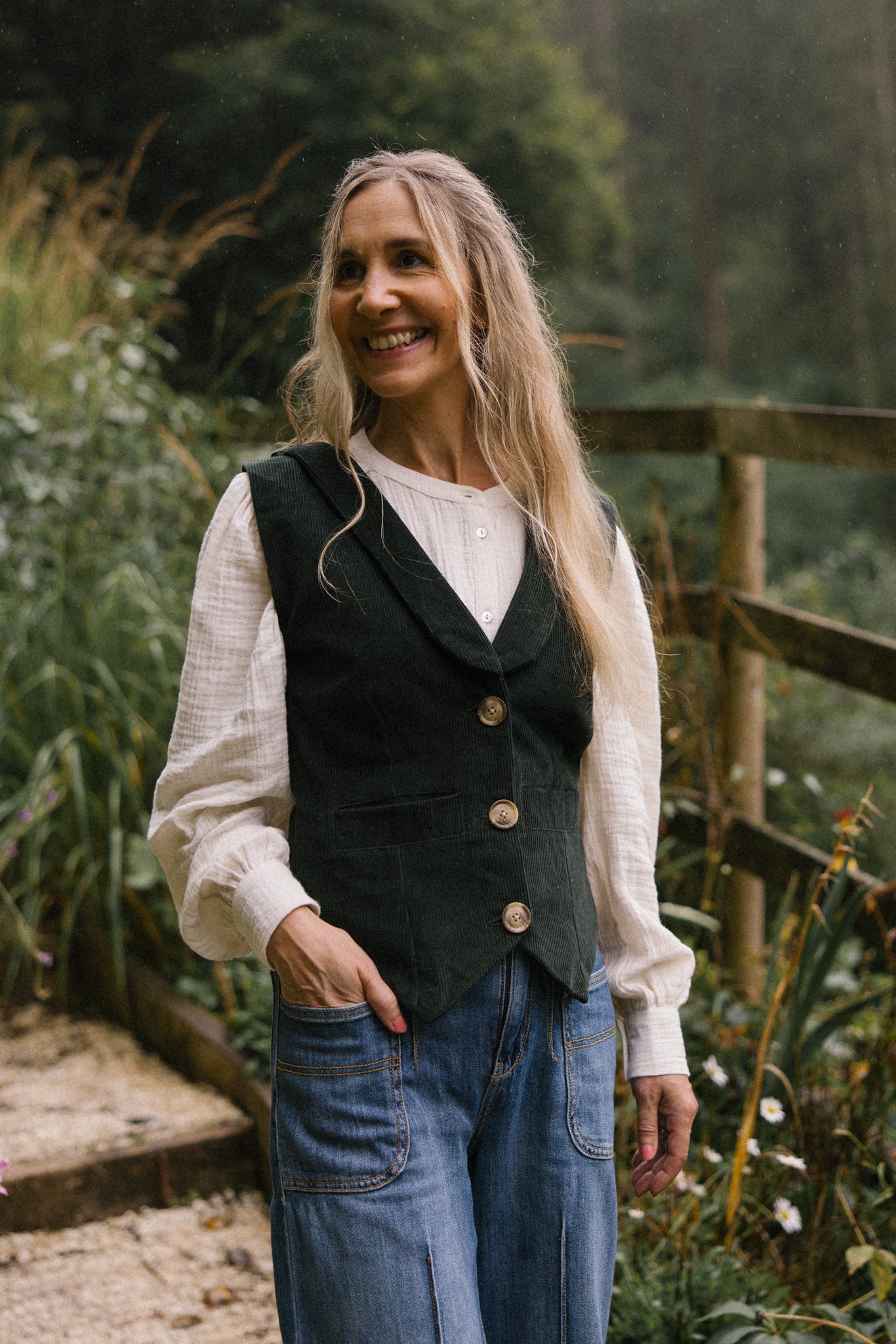 Jackie Corduroy Waistcoat in Bottle Green