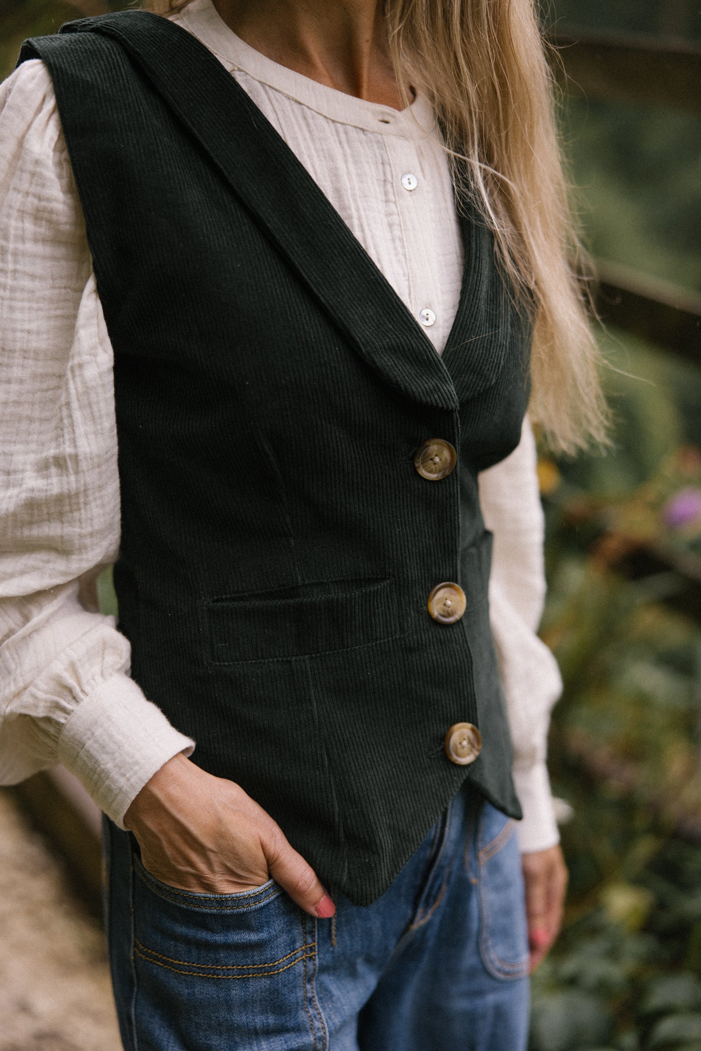 Jackie Corduroy Waistcoat in Bottle Green