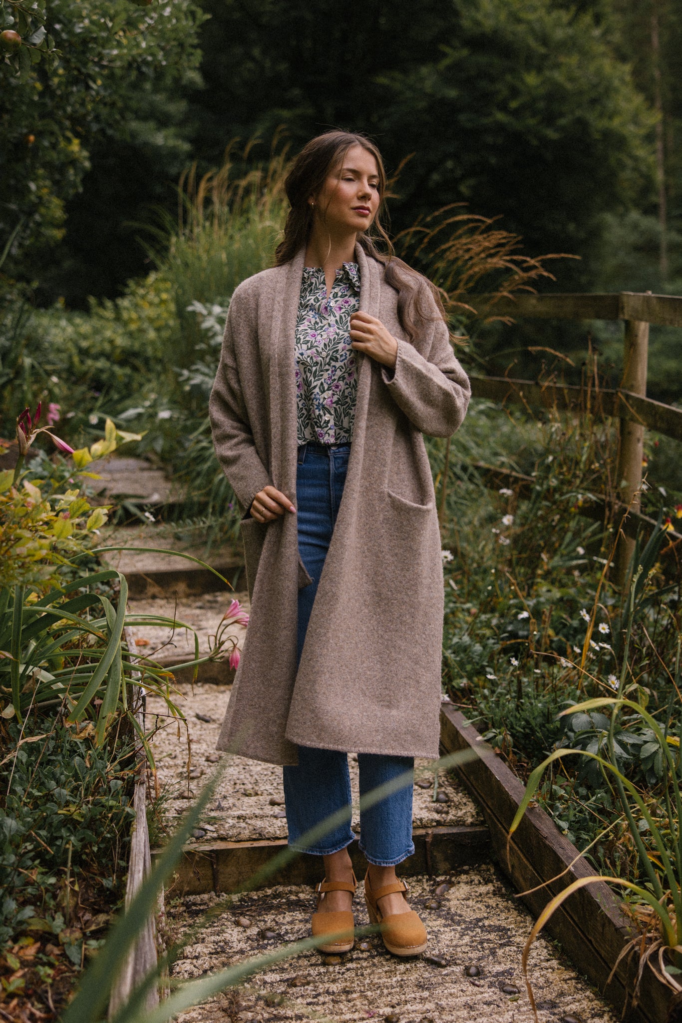 Soft Tweed Roll Collar Coatigan - Mink