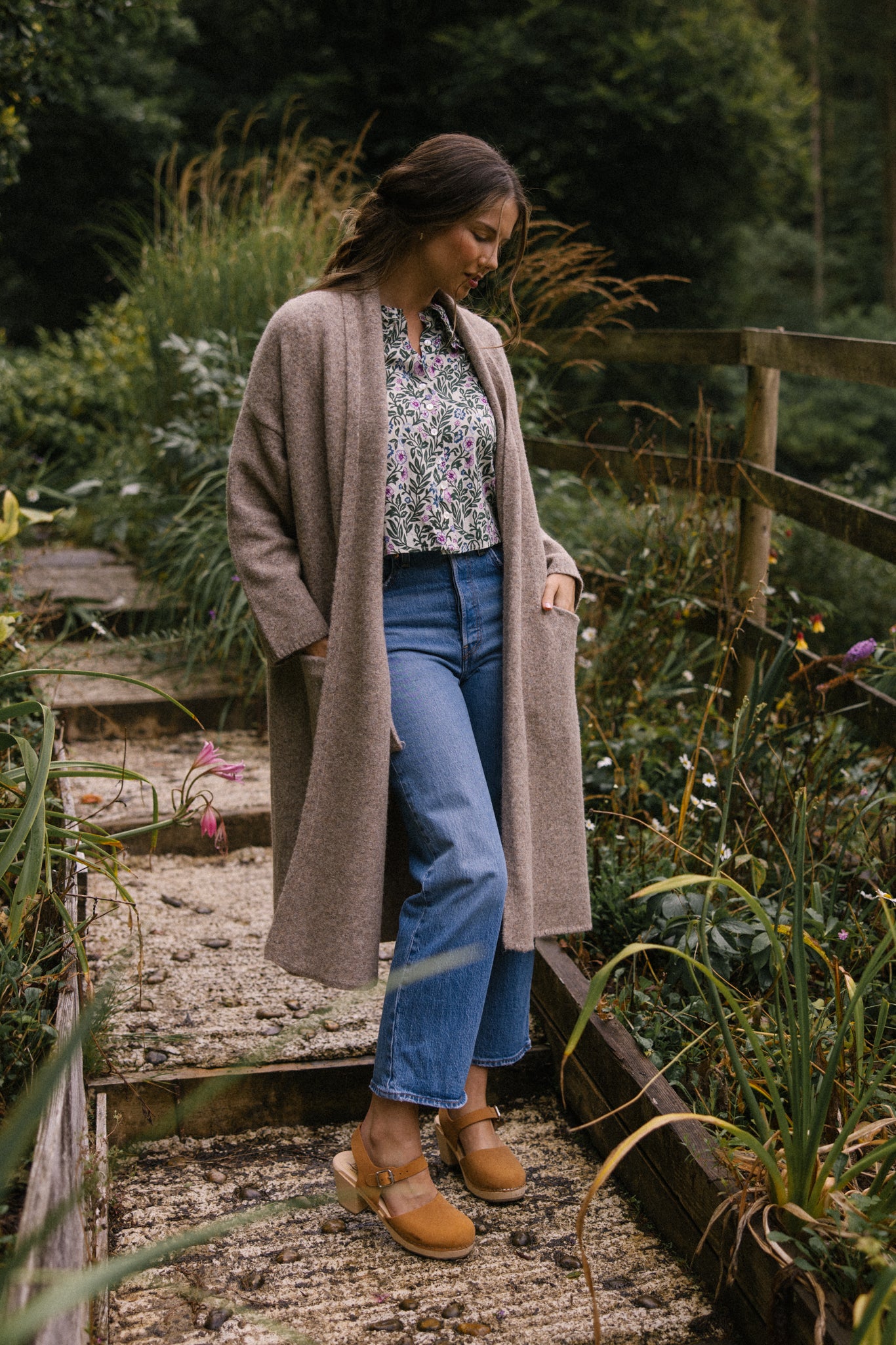 Soft Tweed Roll Collar Coatigan - Mink