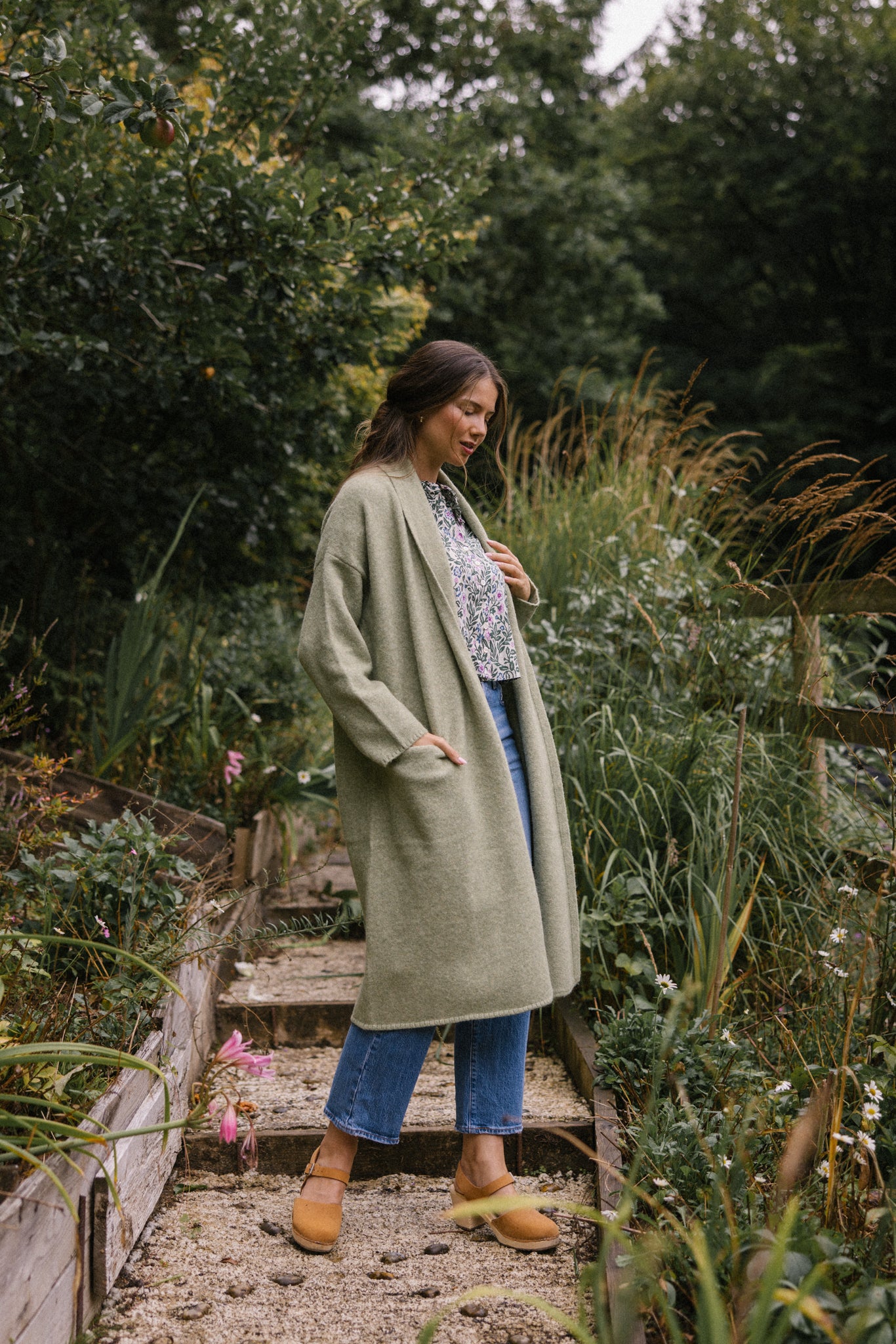 Soft Tweed Roll Collar Coatigan - Pistachio