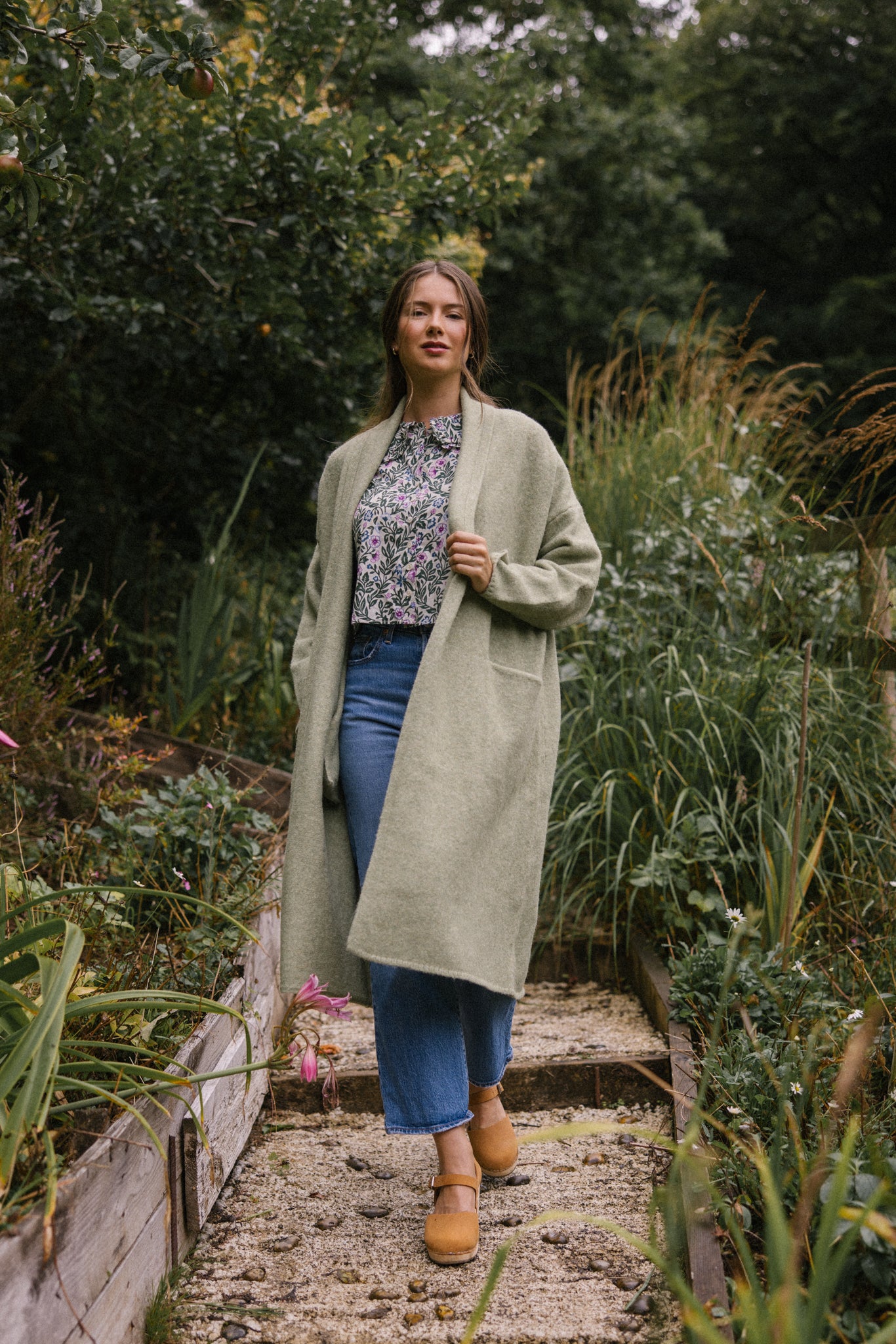 Soft Tweed Roll Collar Coatigan - Oatmeal