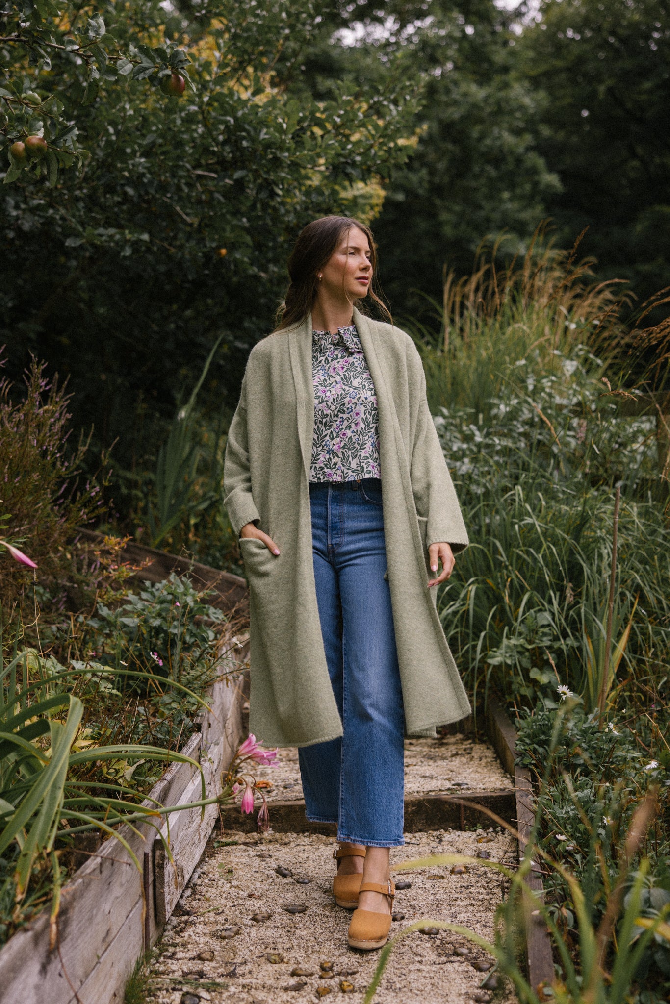 Soft Tweed Roll Collar Coatigan - Pistachio