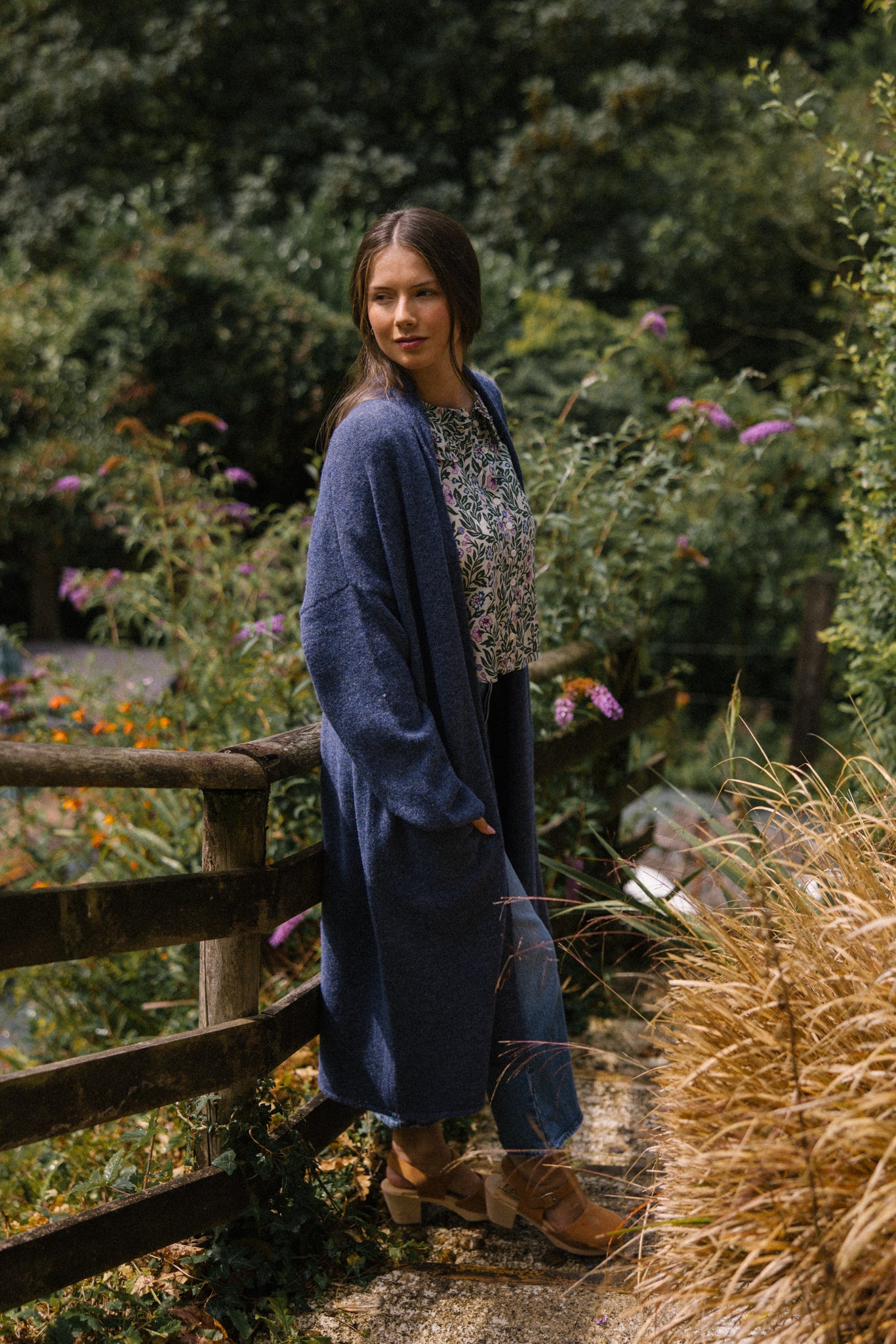 Soft Tweed Roll Collar Coatigan - Denim