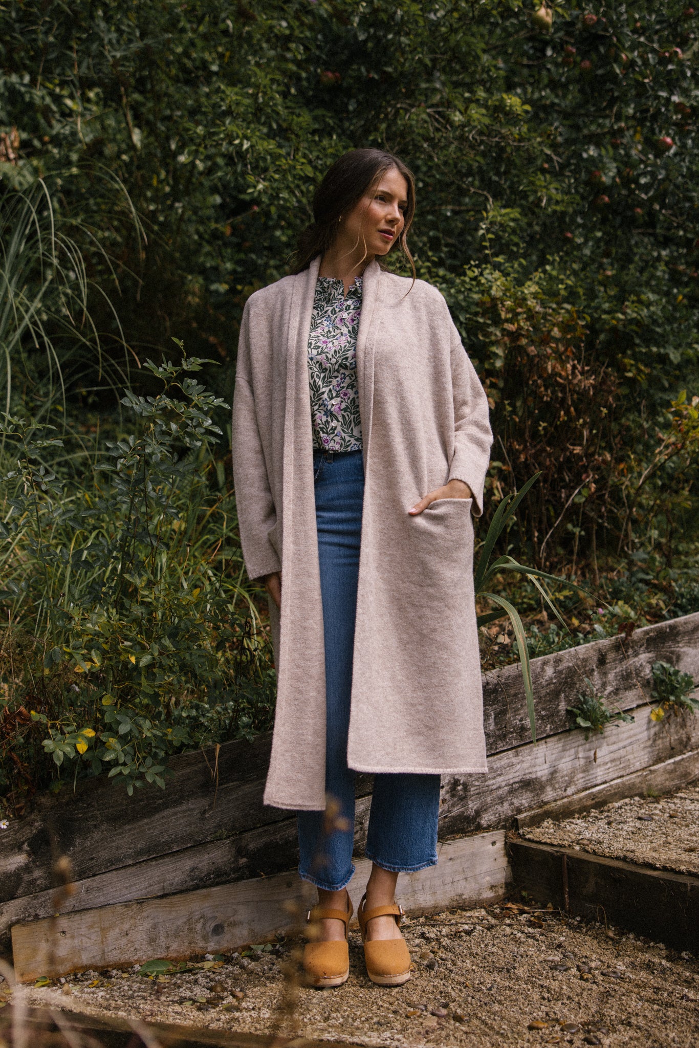 Soft Tweed Roll Collar Coatigan - Oatmeal