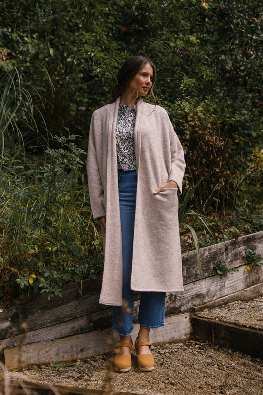 Soft Tweed Roll Collar Coatigan - Oatmeal