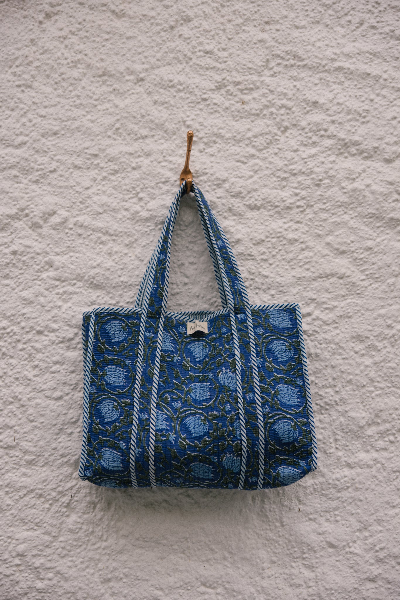 Quilted Tote Bag - Blue/Green Floral