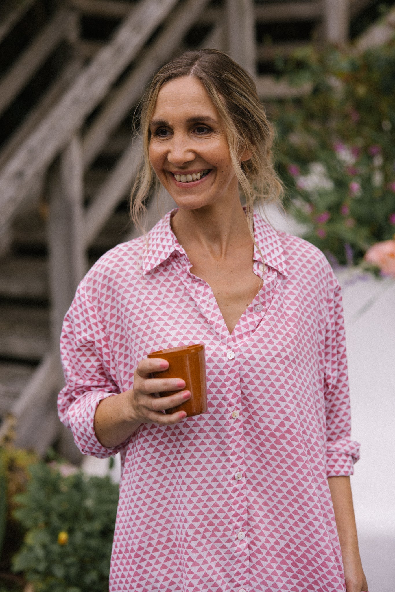 Chloe Shirt Dress - Pink Geometric