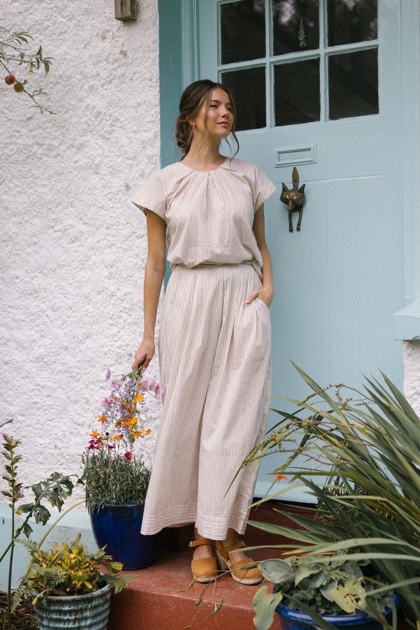 Short Sleeve Blouse - Sand Stripe
