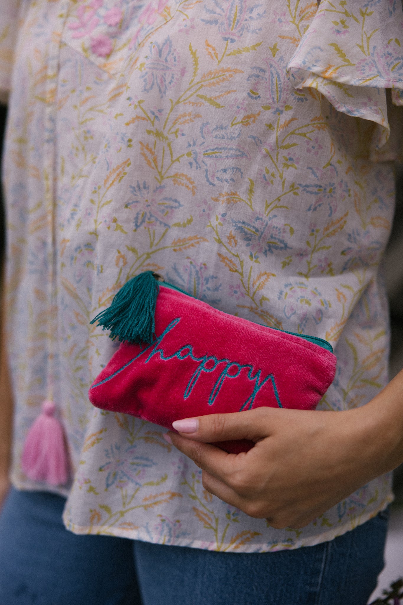 Velvet Happy Pouch -Pink & Blue