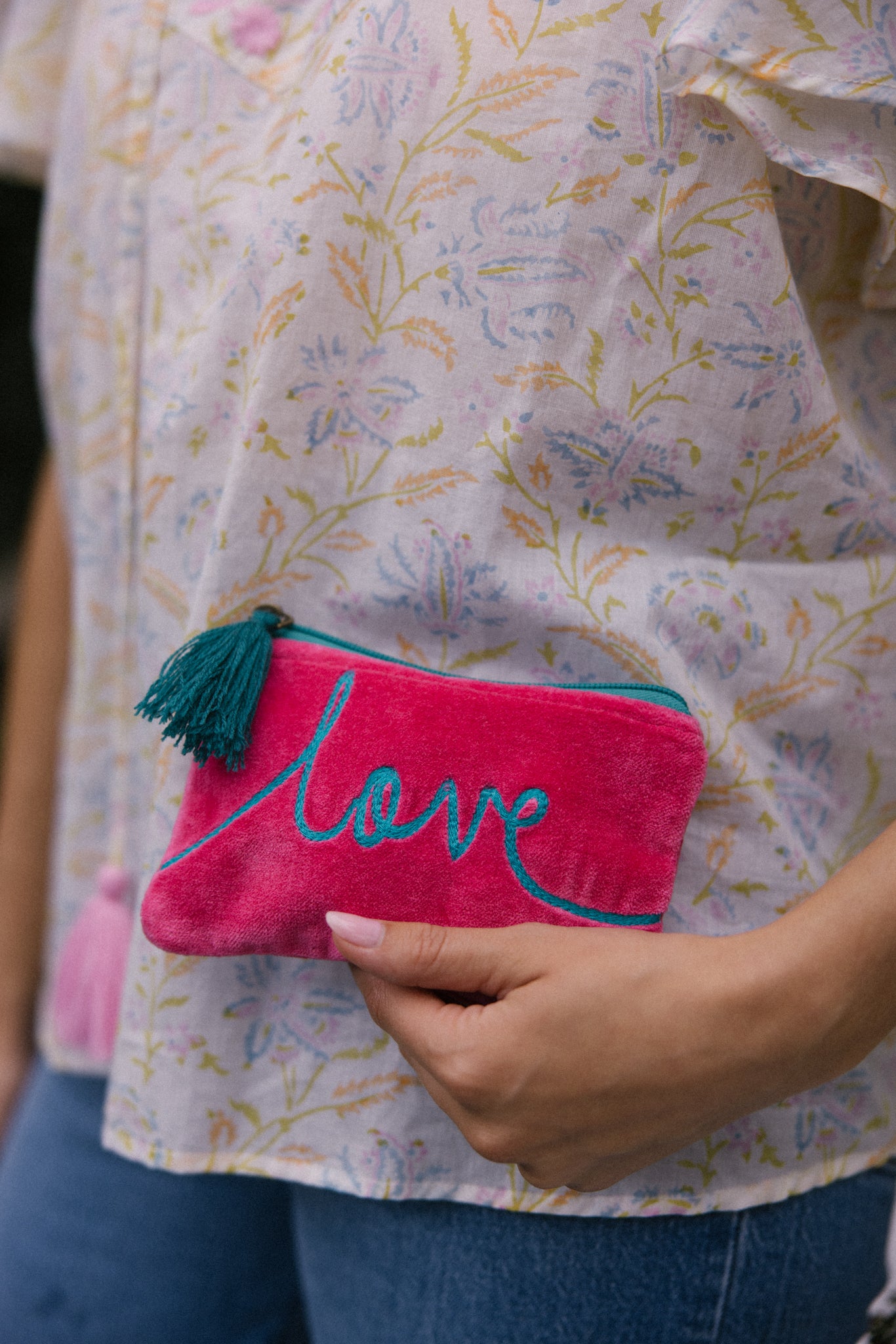 Velvet Love Pouch in Pink & Aqua