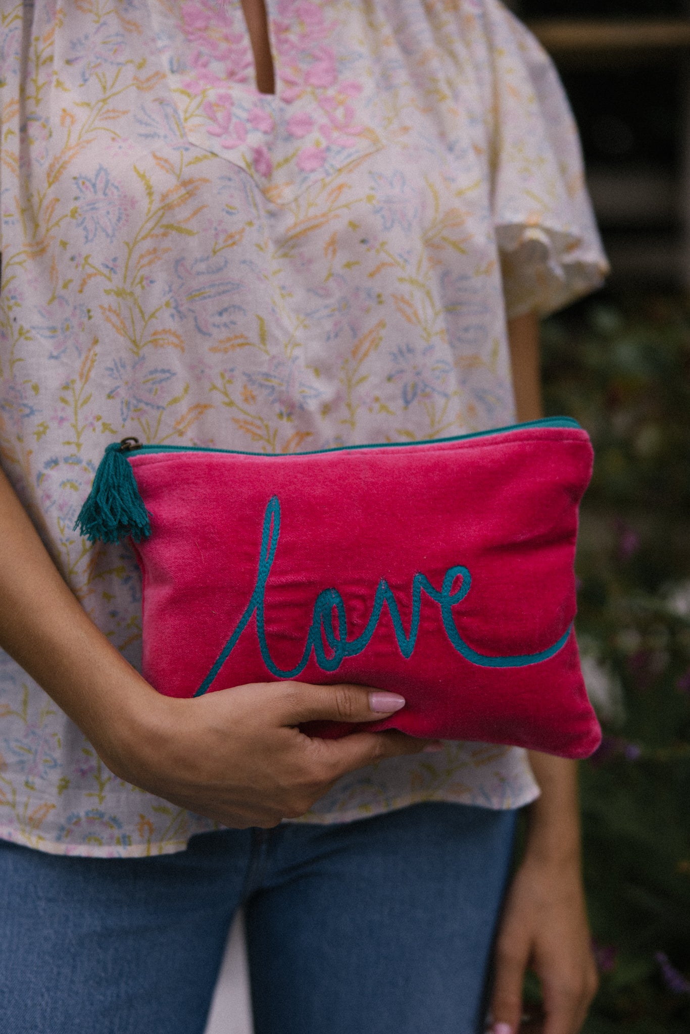 Velvet Love Pouch in Pink & Aqua