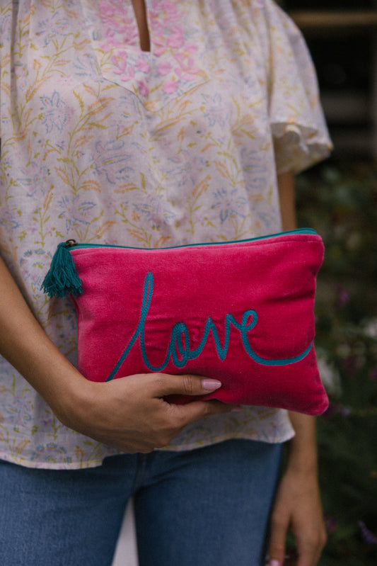 Velvet Love Pouch in Pink & Aqua