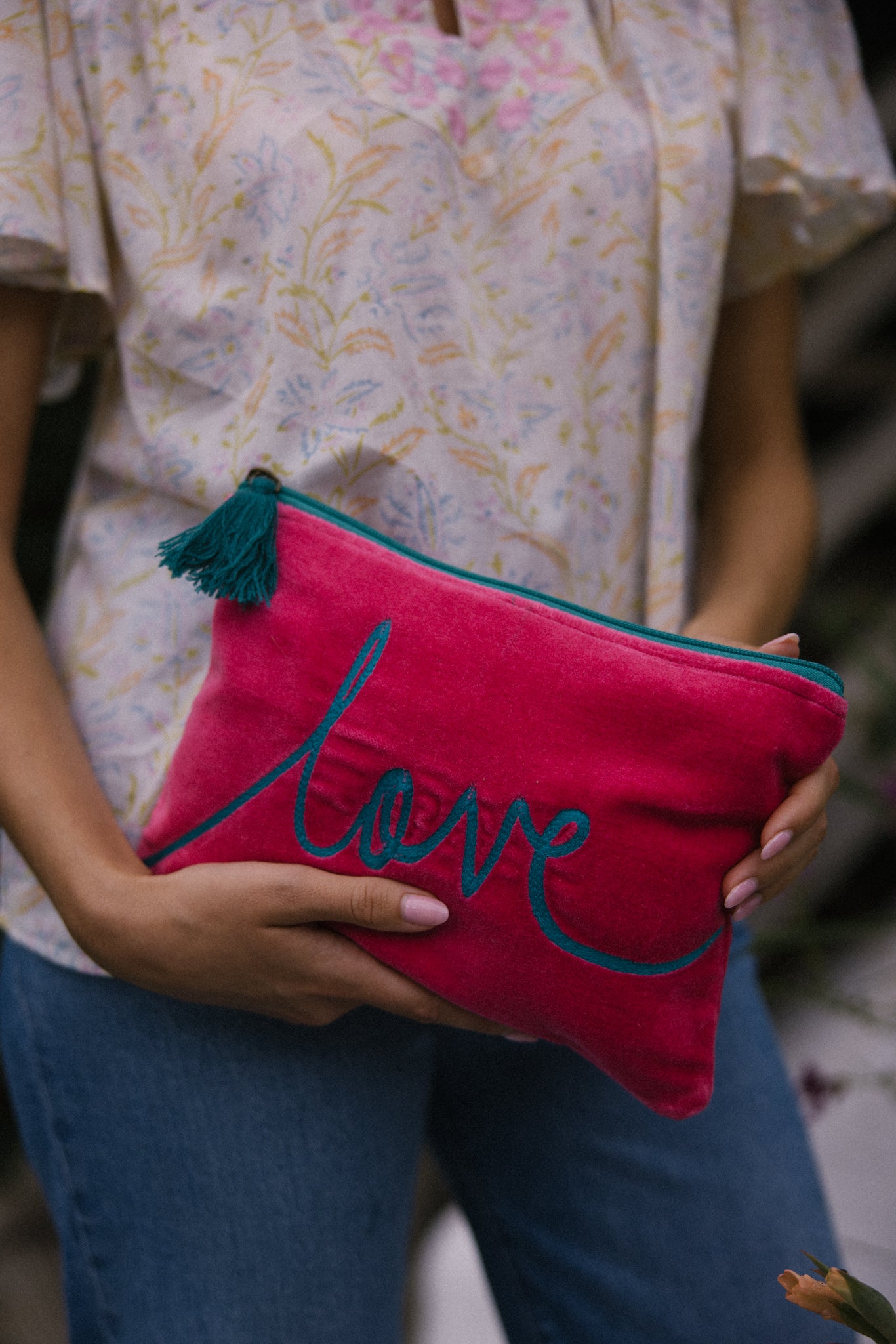 Velvet Love Pouch in Pink & Aqua