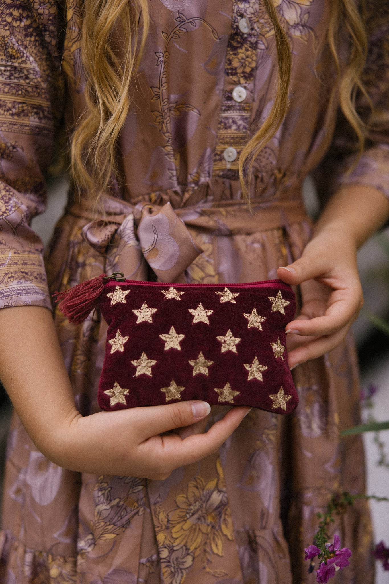 Velvet Star Pouch - Burgundy & Gold