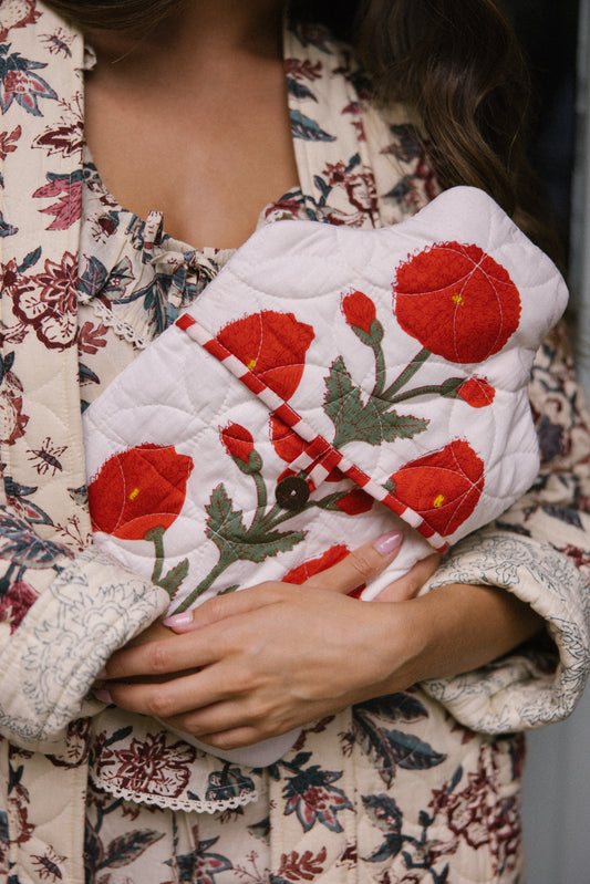 Hot Water Bottle Cover - Red Poppy