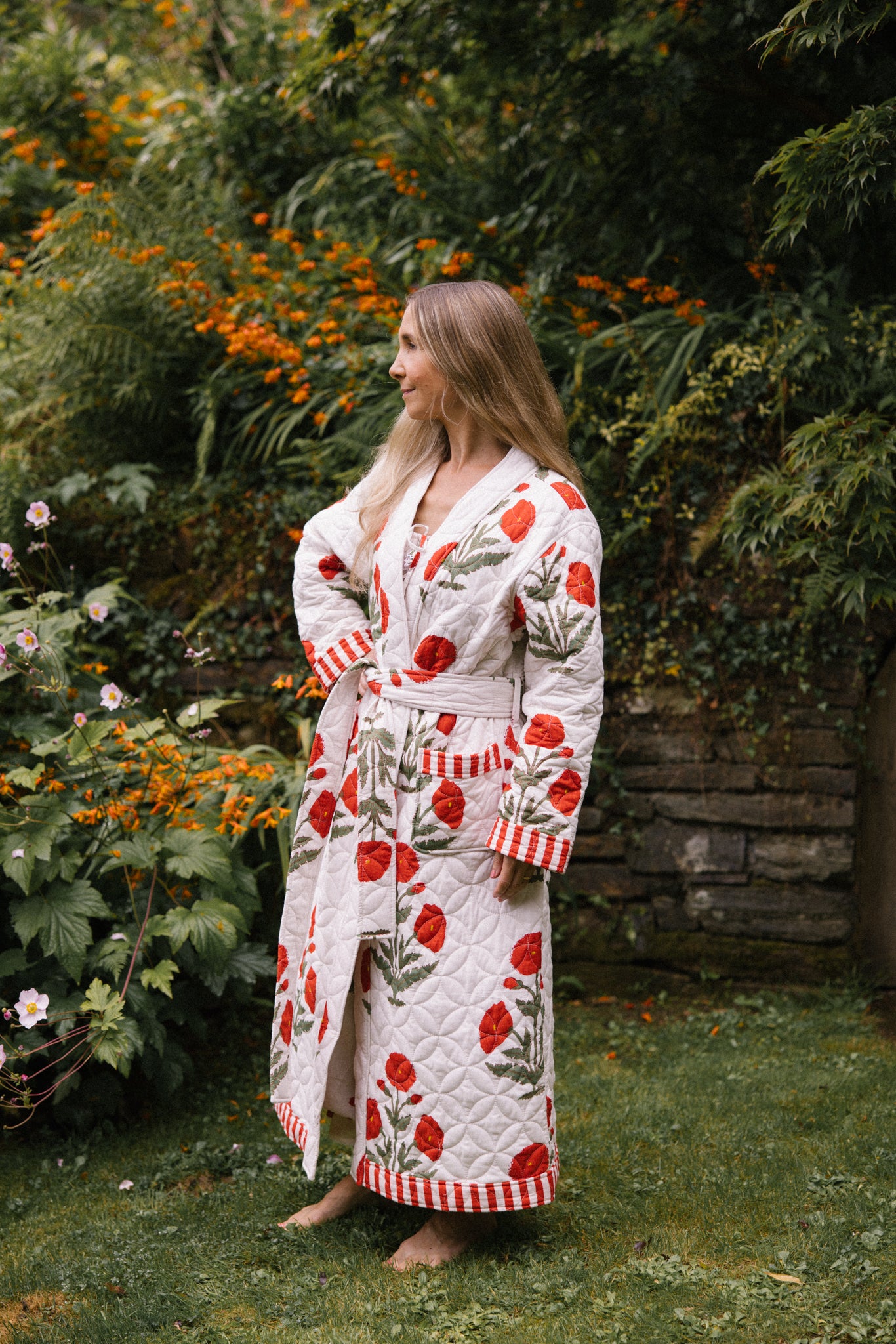 Quilted Dressing Gown - Red Poppy - AVAILABLE FOR PRE-ORDER