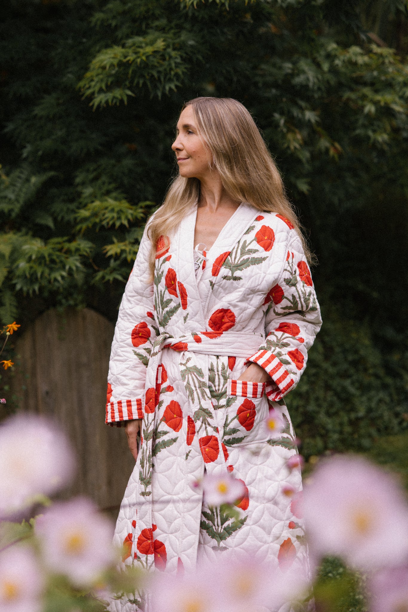 Quilted Dressing Gown - Red Poppy - AVAILABLE FOR PRE-ORDER