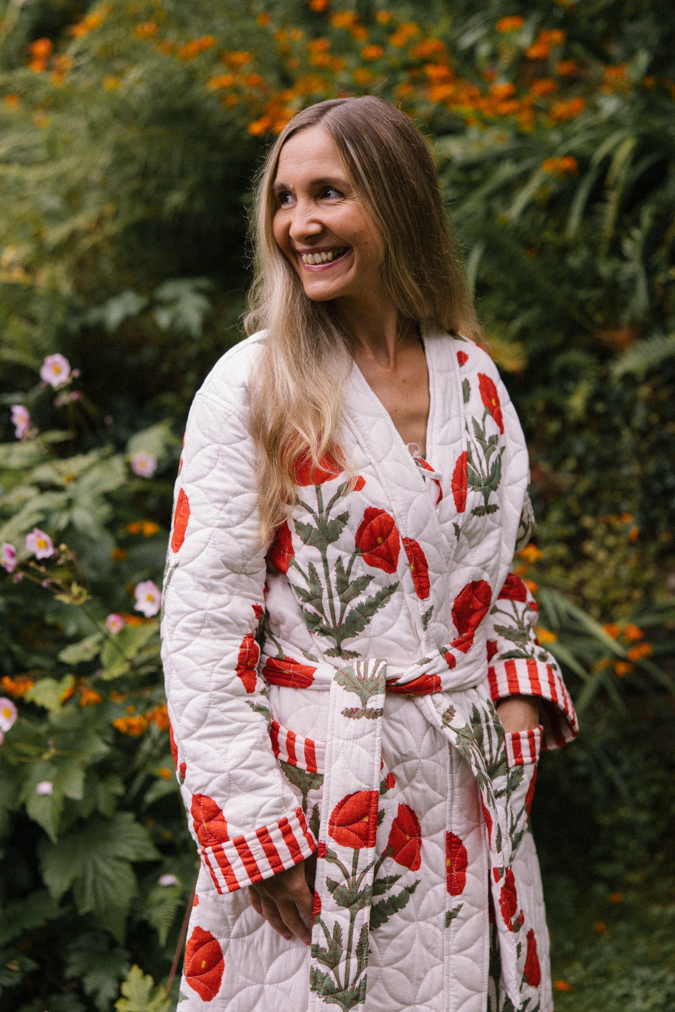 Quilted Dressing Gown - Red Poppy - AVAILABLE FOR PRE-ORDER