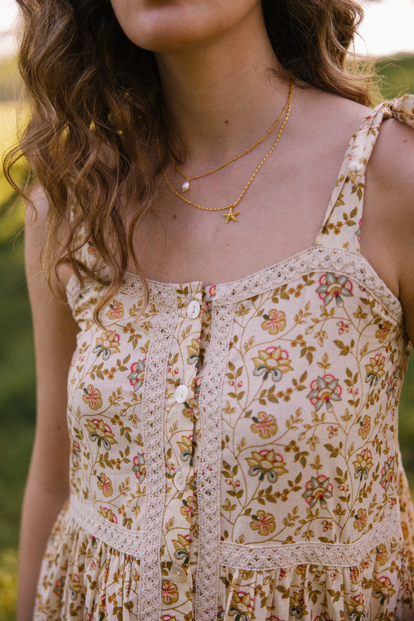 Star Fish & Pearl Charm Necklace - Gold