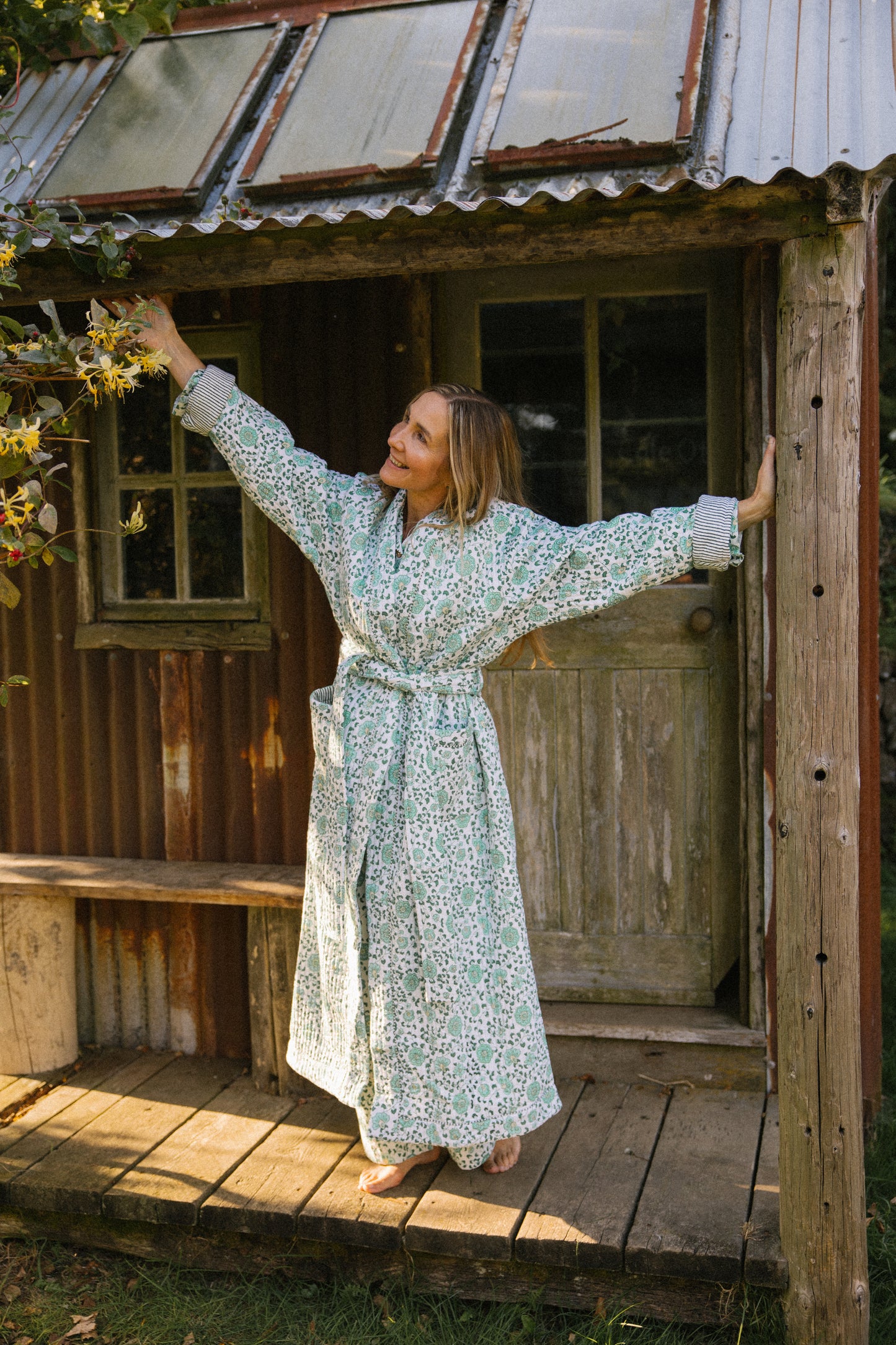 Quilted Dressing Gown - Petala Green - Restocking September 2025