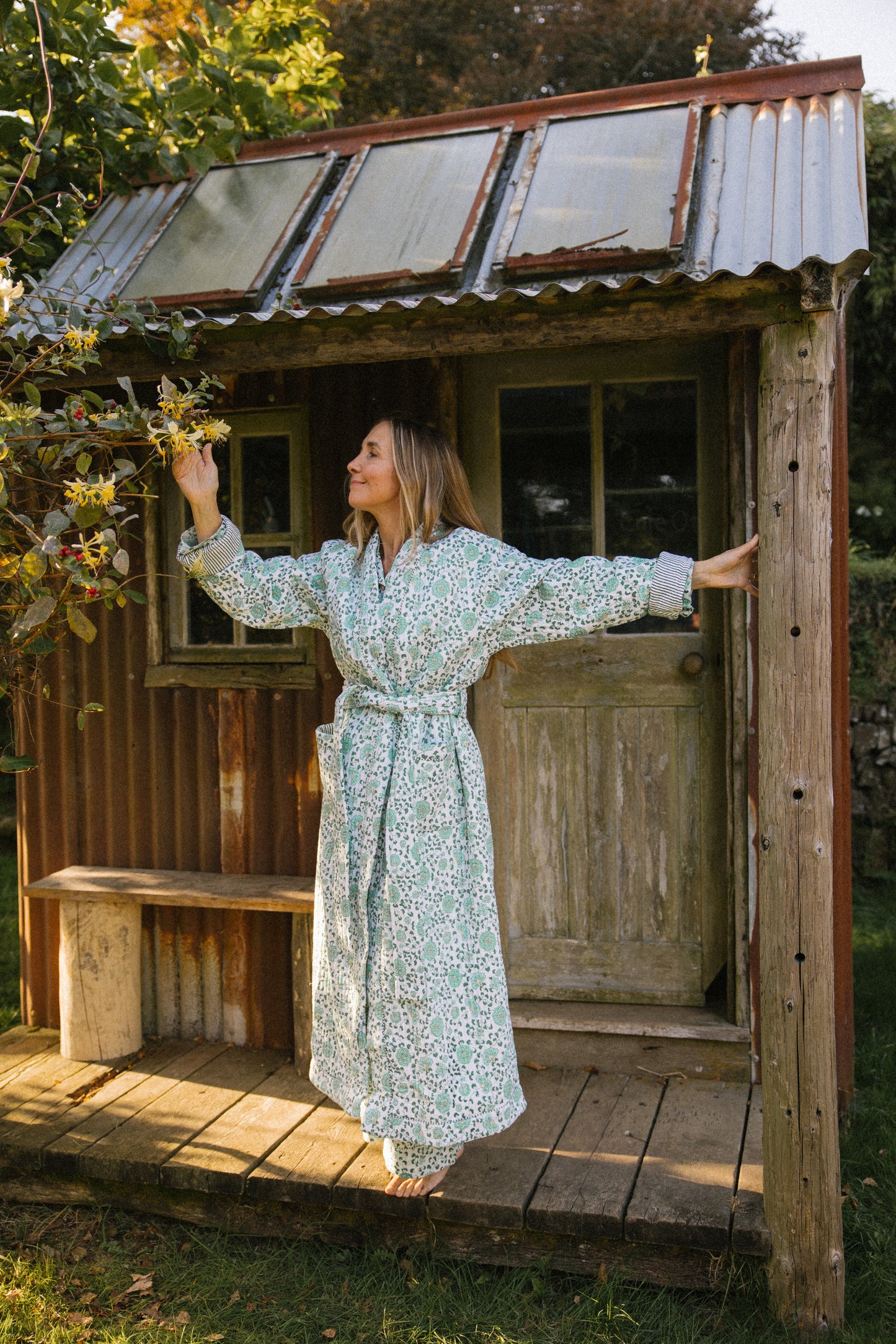 Quilted Dressing Gown - Petala Green - Restocking September 2025