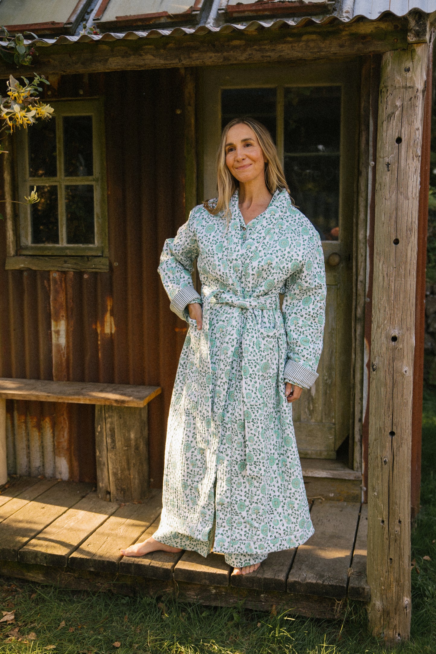 Quilted Dressing Gown - Petala Green - Restocking September 2025