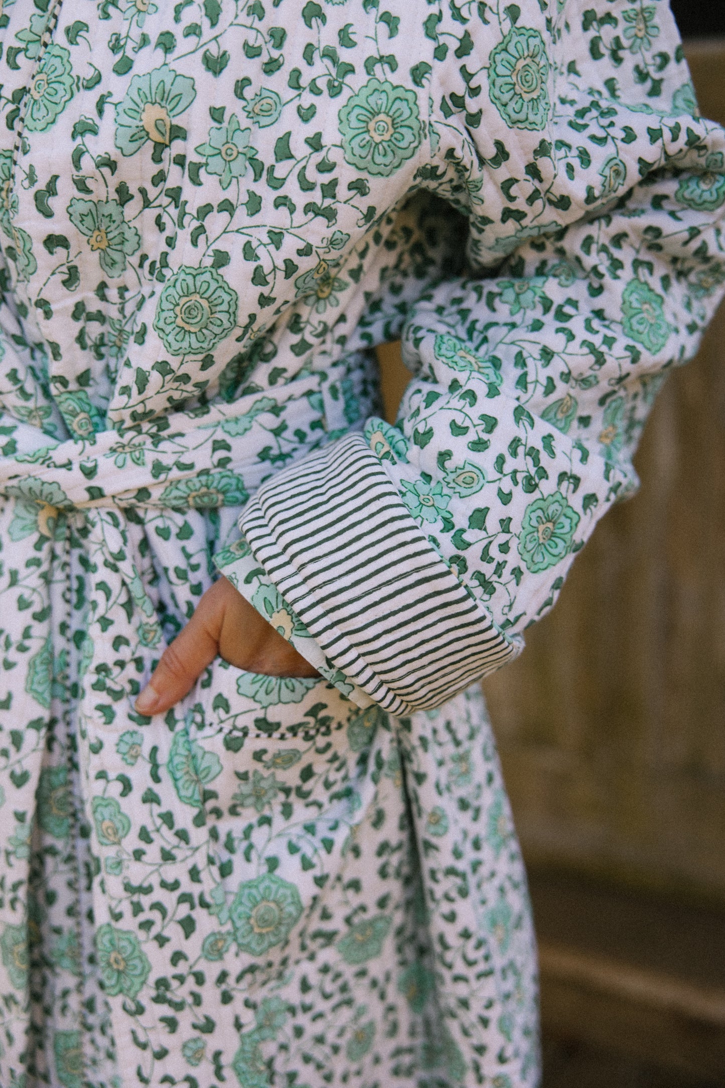Quilted Dressing Gown - Petala Green - Restocking September 2025