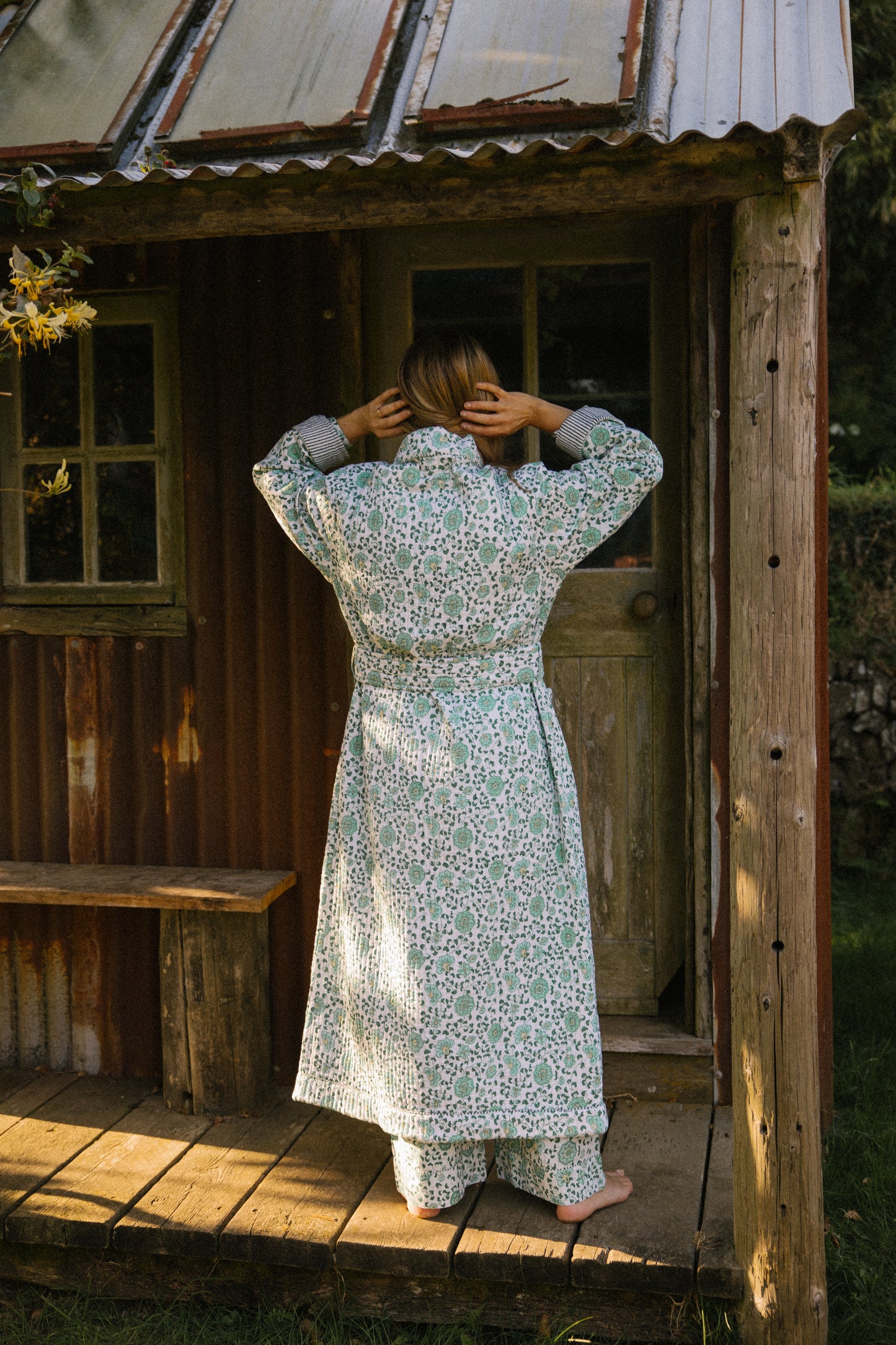 Quilted Dressing Gown - Petala Green - Restocking September 2025