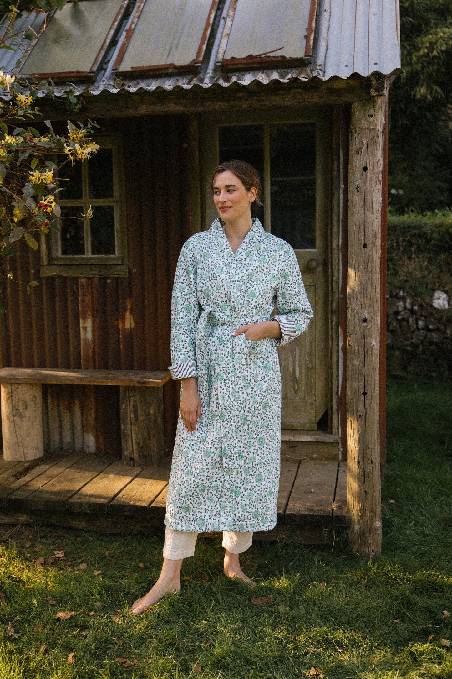 Quilted Dressing Gown - Petala Green - Restocking September 2025