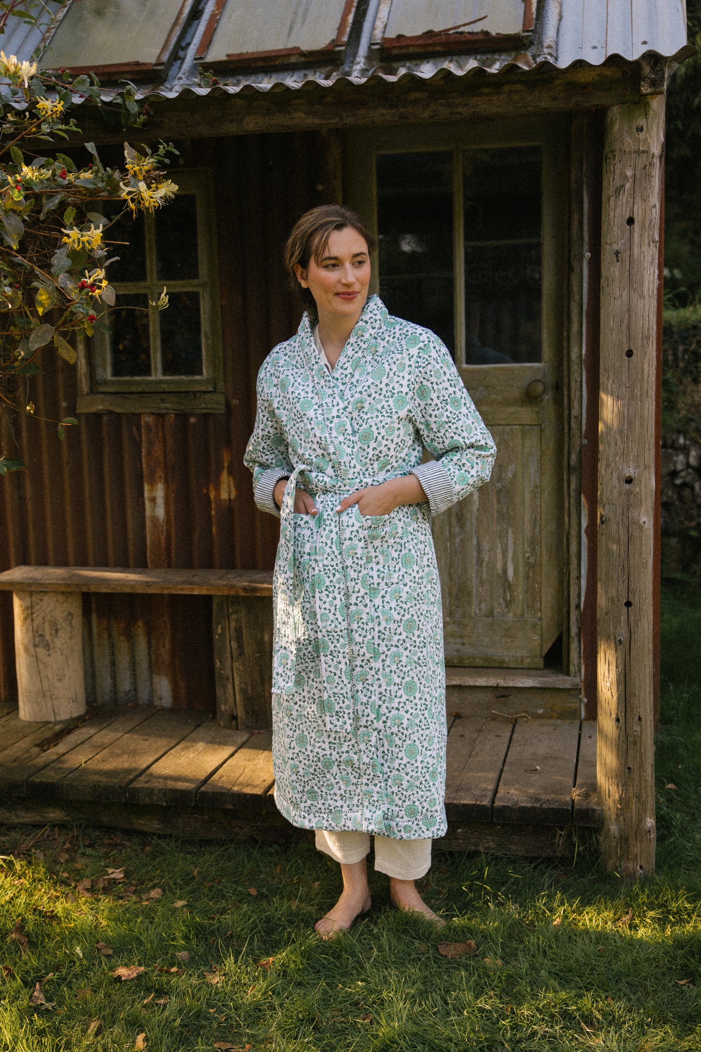 Quilted Dressing Gown - Petala Green - Restocking September 2025