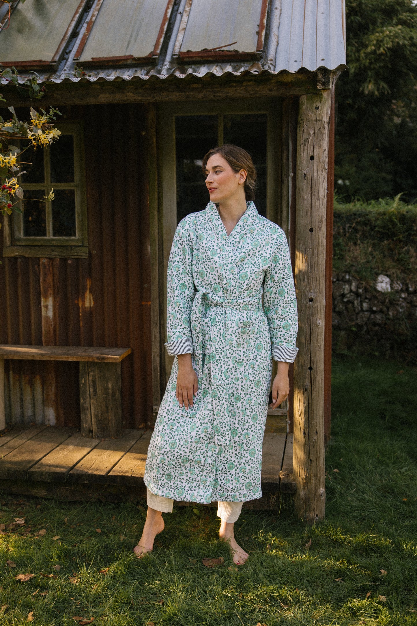 Quilted Dressing Gown - Petala Green - Restocking September 2025