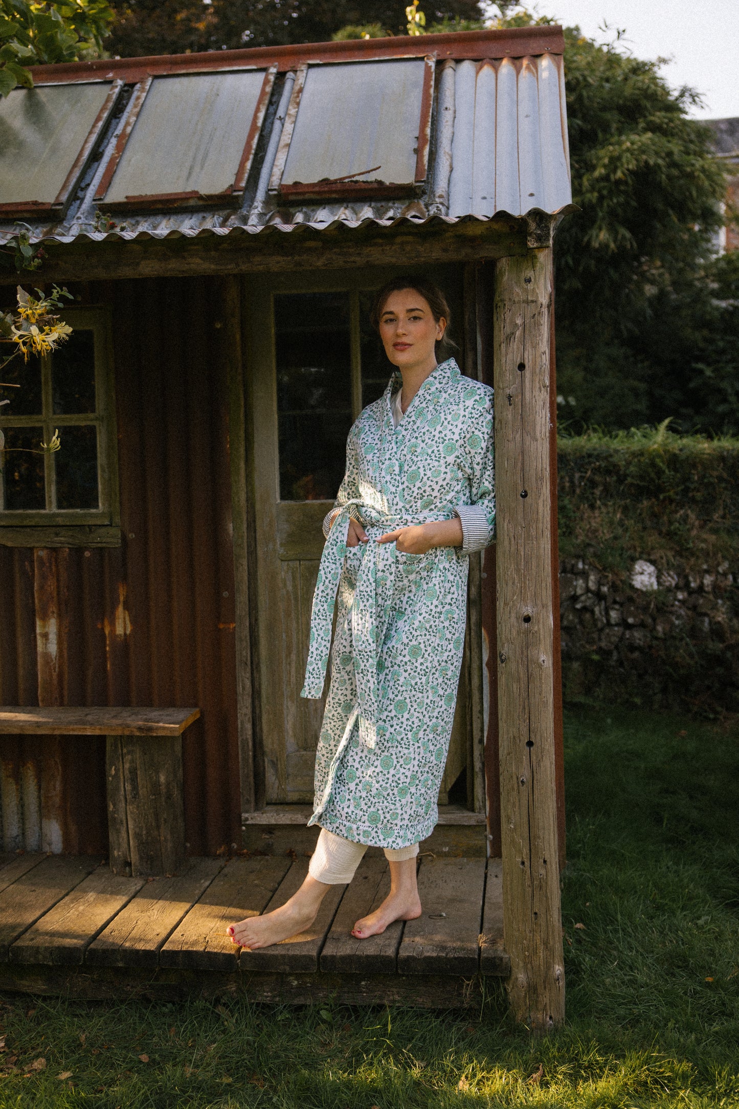 Quilted Dressing Gown - Petala Green - Restocking September 2025