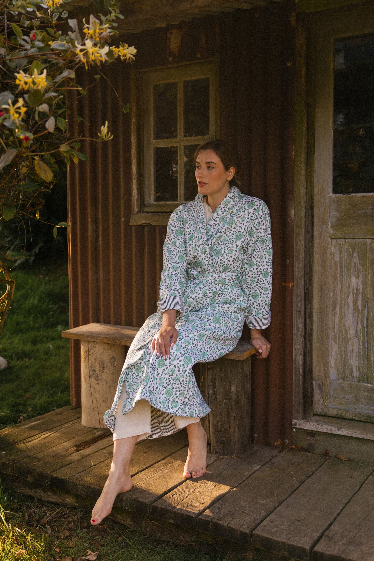 Quilted Dressing Gown - Petala Green - Restocking September 2025