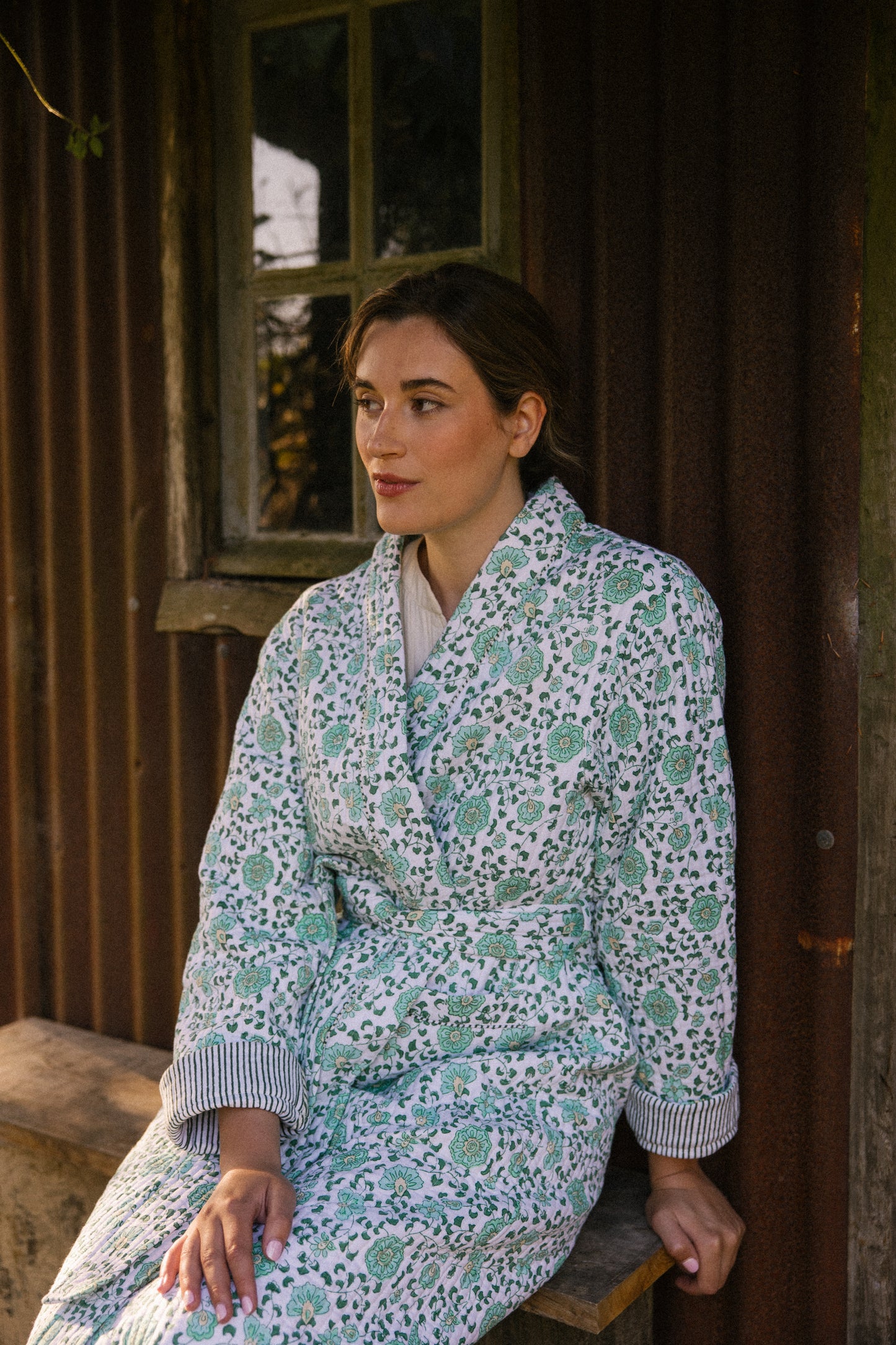 Quilted Dressing Gown - Petala Green - Restocking September 2025