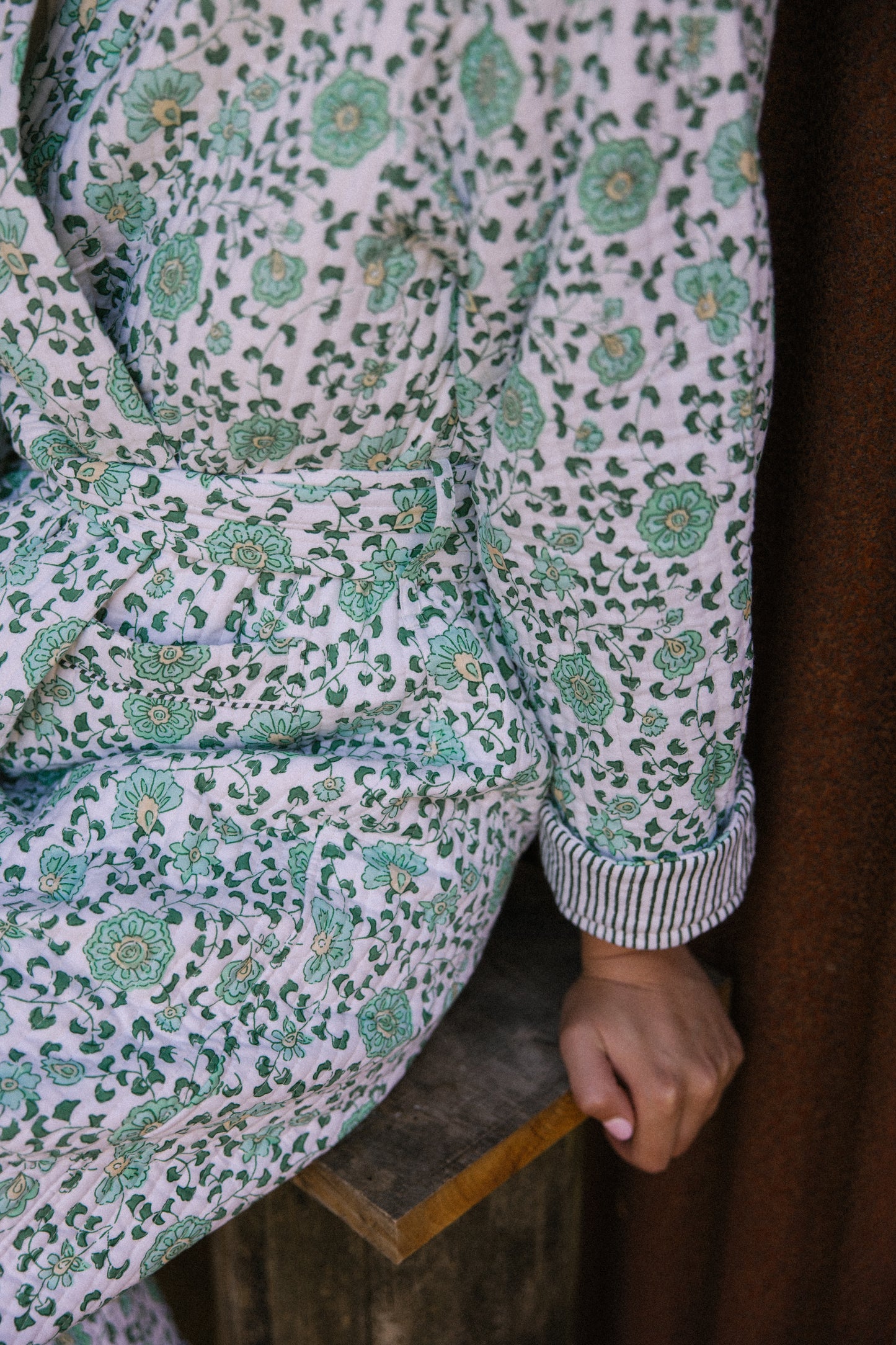 Quilted Dressing Gown - Petala Green - Restocking September 2025