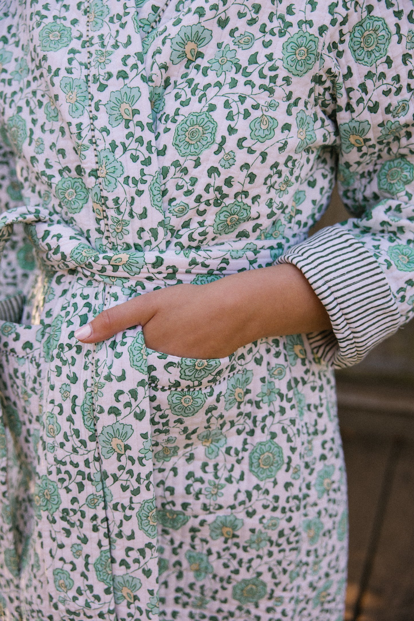 Quilted Dressing Gown - Petala Green - Restocking September 2025