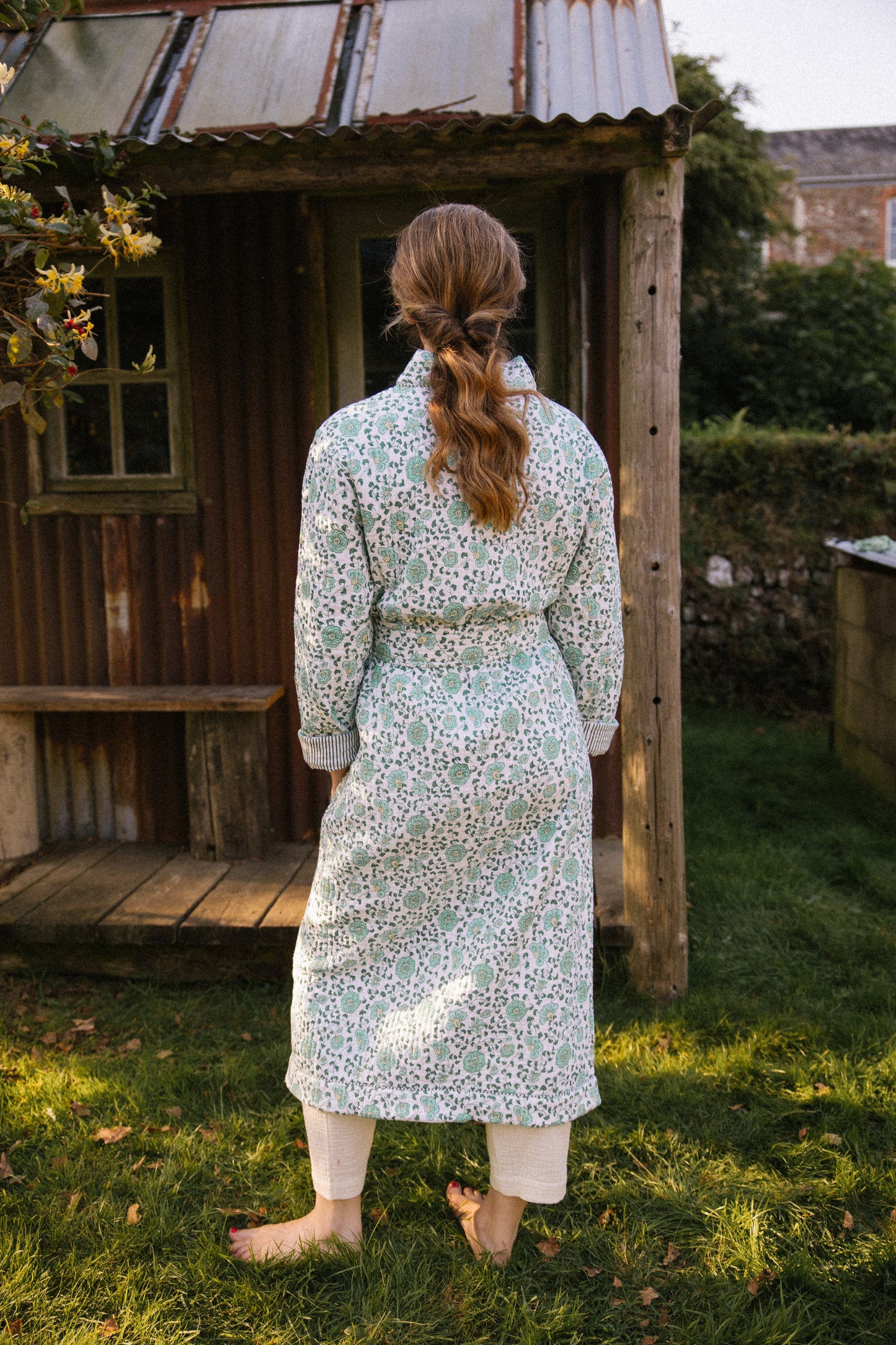 Quilted Dressing Gown - Petala Green - Restocking September 2025