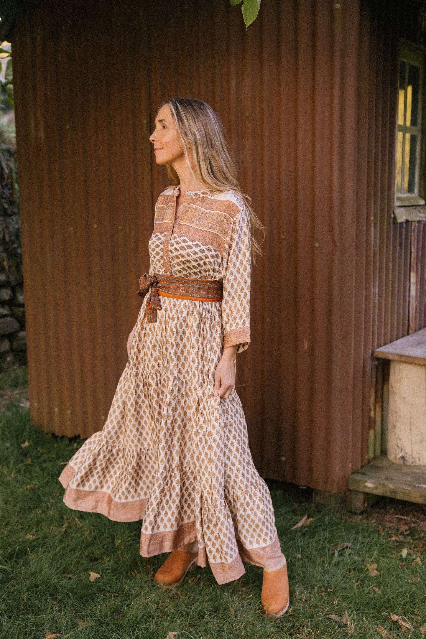 Prairie Round Neck Silk Dress 298 - XL